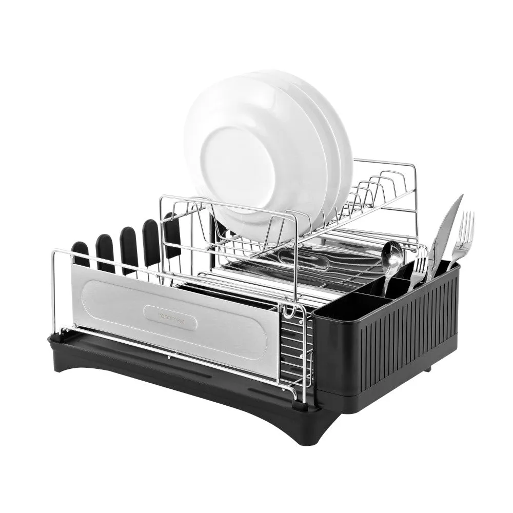 Compact 2-Tier Dish Drying Rack & Deep Drain Tray