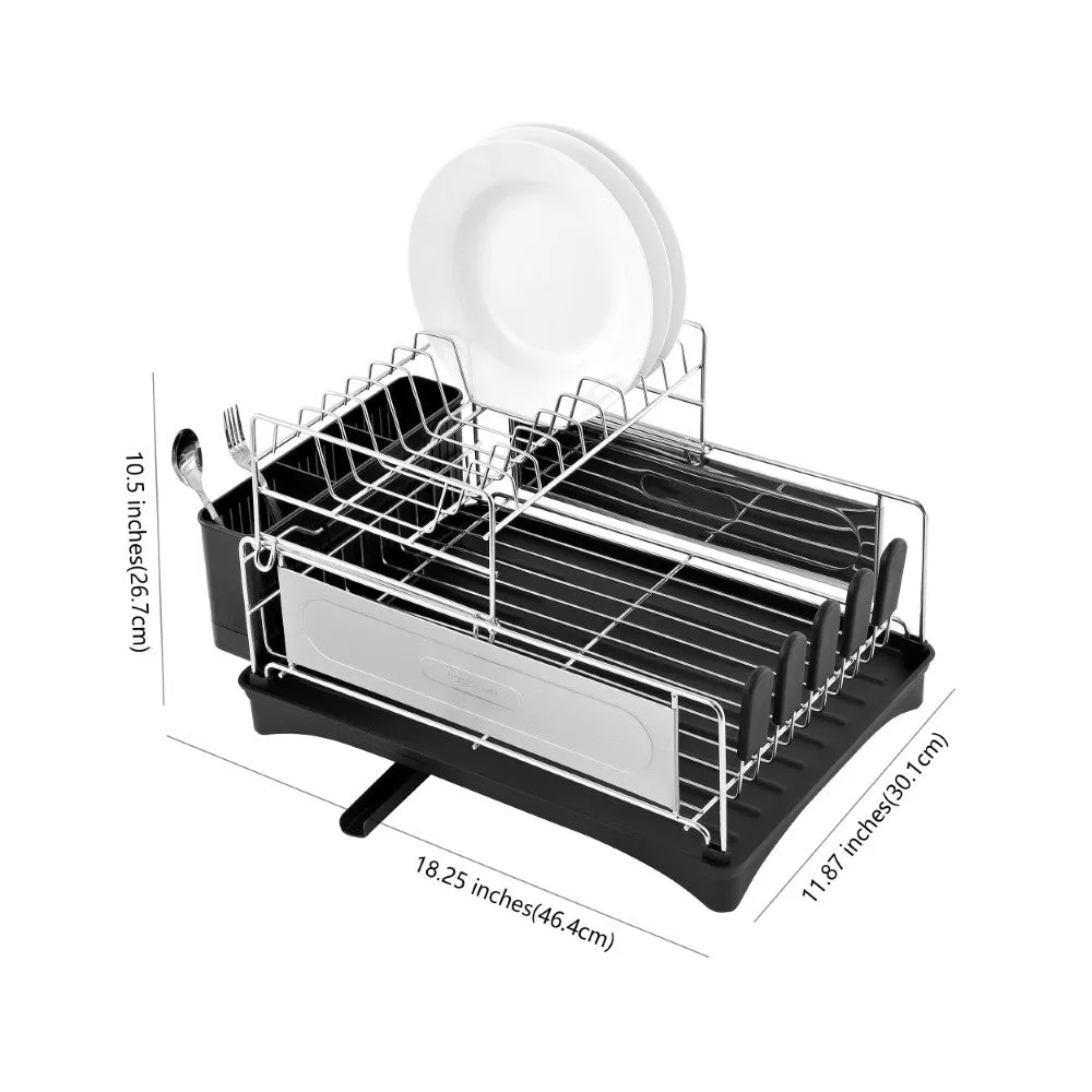 Compact 2-Tier Dish Drying Rack & Deep Drain Tray