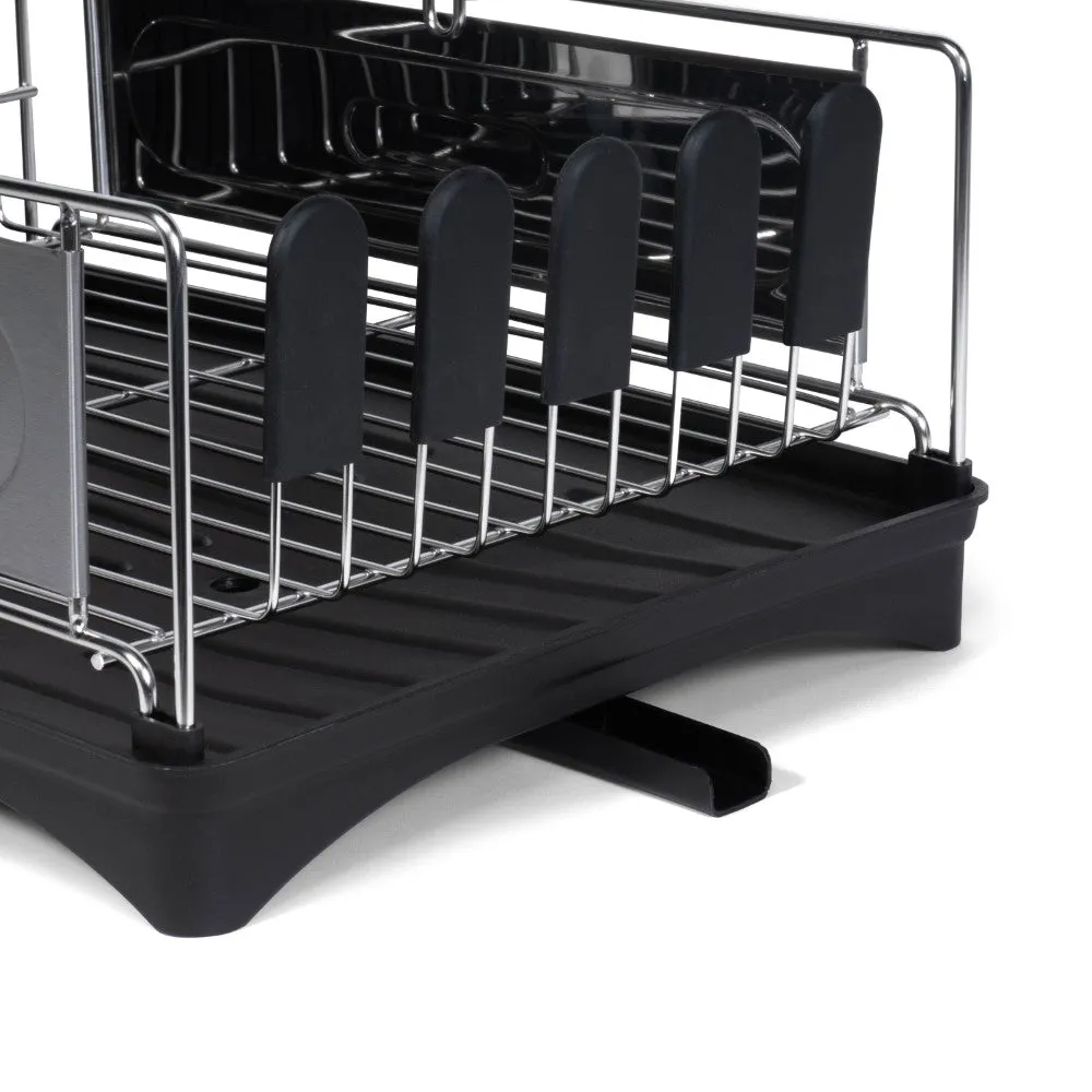 Compact 2-Tier Dish Drying Rack & Deep Drain Tray