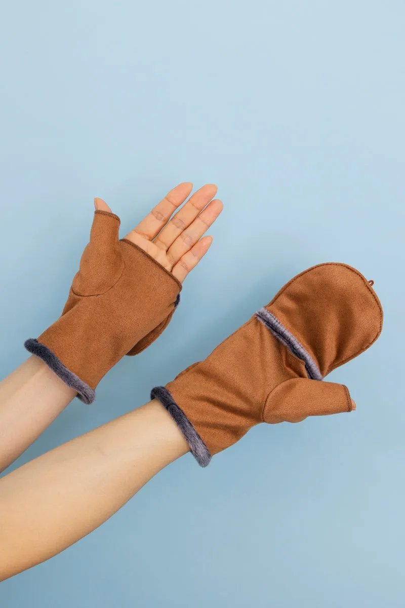 Convertible Faux Suede Fingerless Mittens