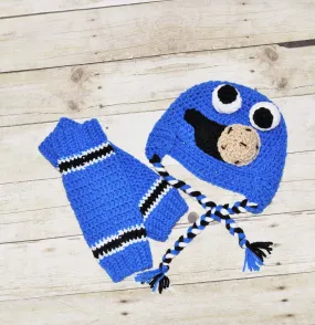 cookie monster crochet hat and leg warmer, cookie monster cake smash,newborn photo prop,sesame street Party,cookie monster smash cake