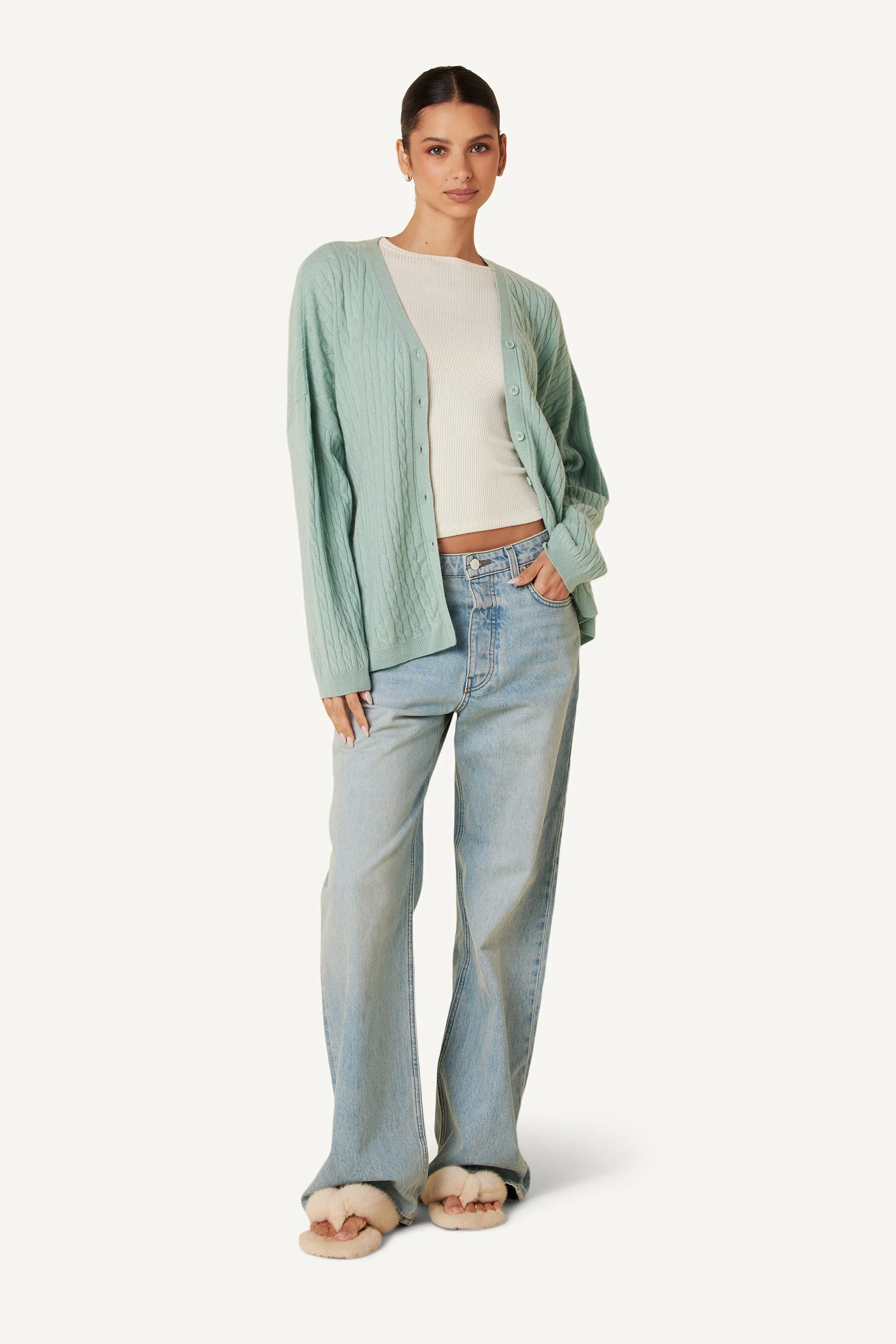 COOPER CABLE KNIT CARDIGAN | SEAFOAM