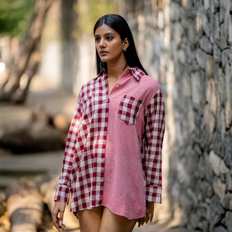 Cotton Pink Checkered Shirt | Naturally Dyed | Full Sleeves