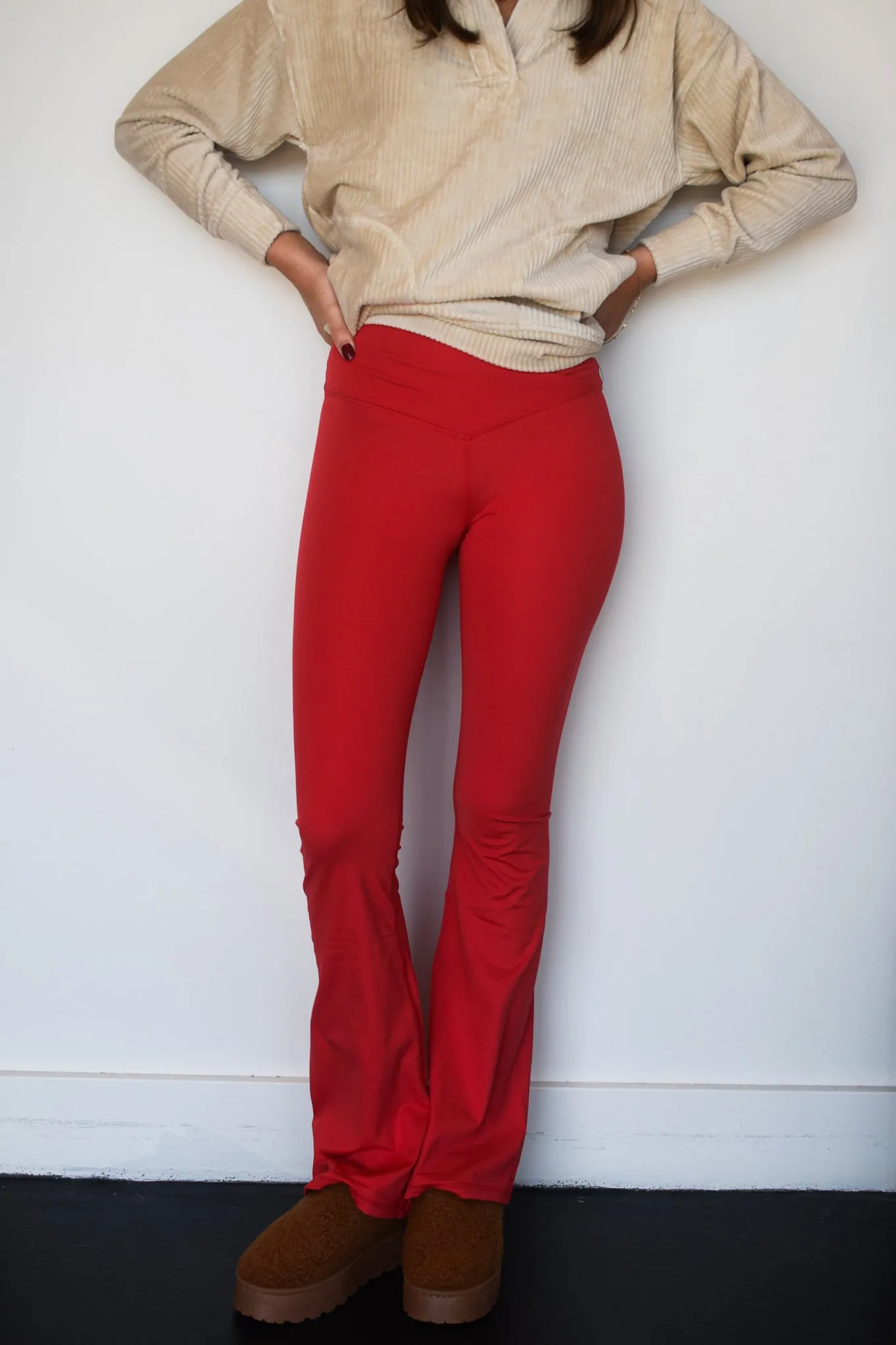 Crossover Flare Legging- Bright Red