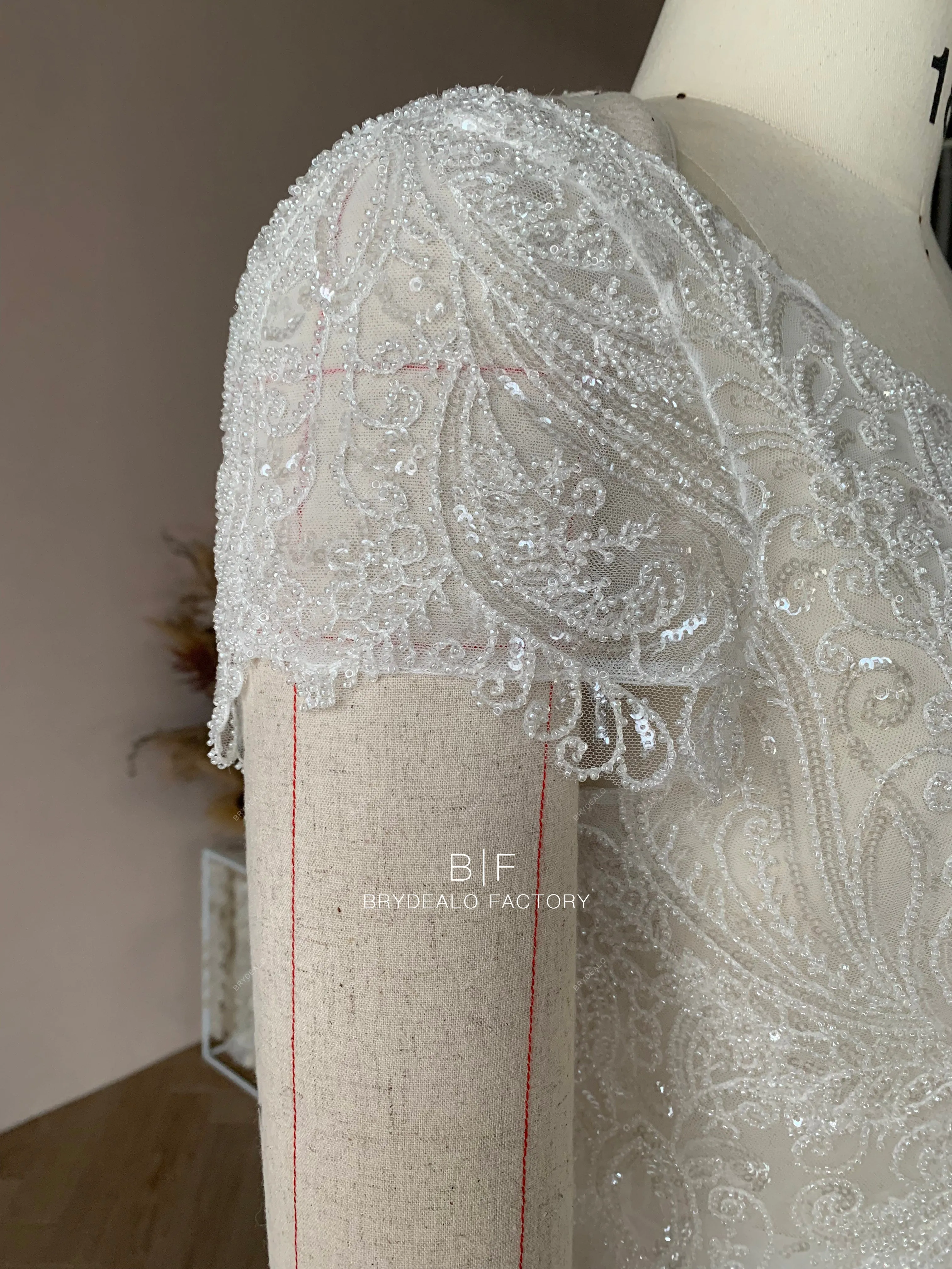 Custom Heavy Beading Lace Bridal Top Organza Skirt