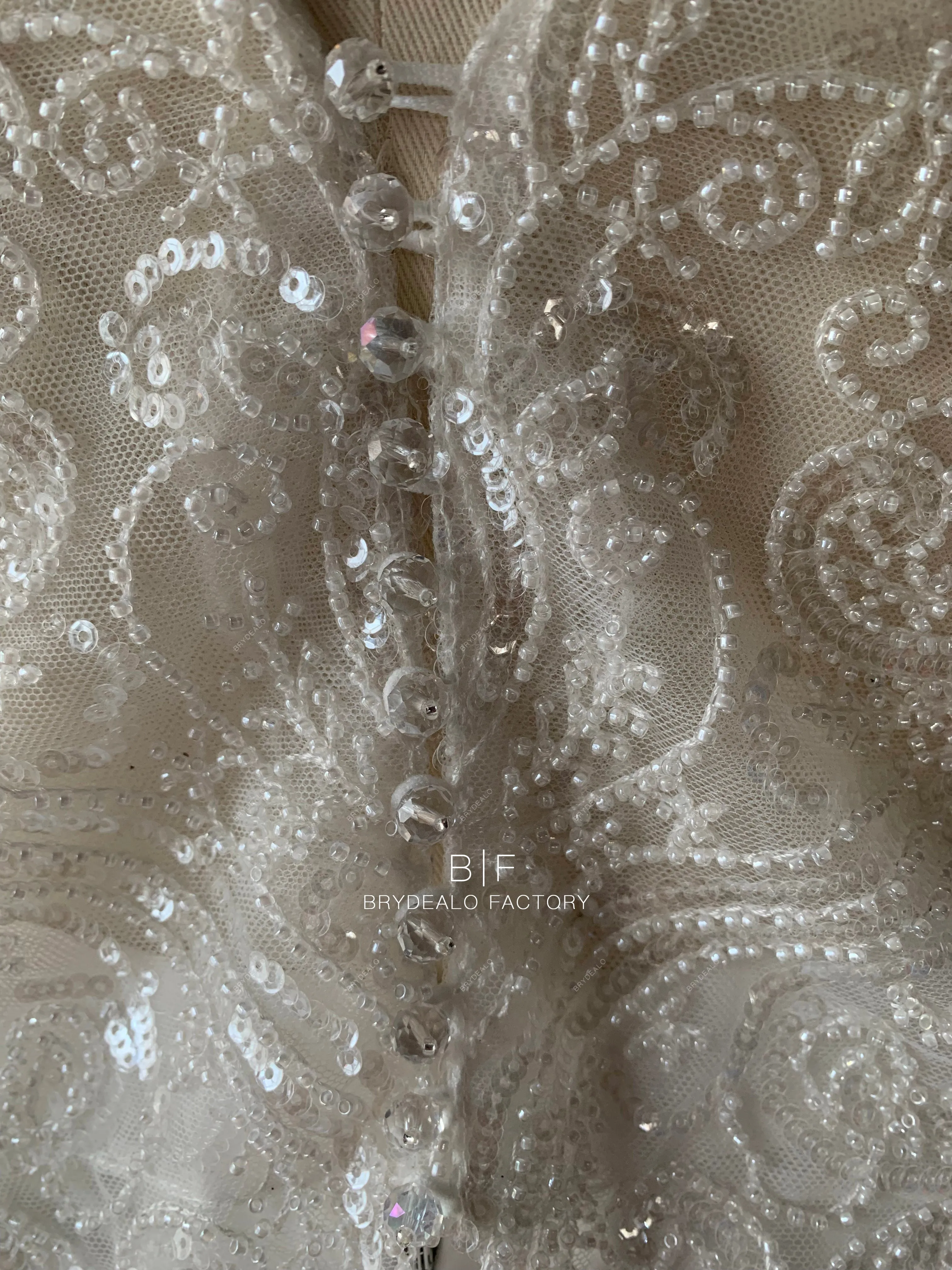 Custom Heavy Beading Lace Bridal Top Organza Skirt