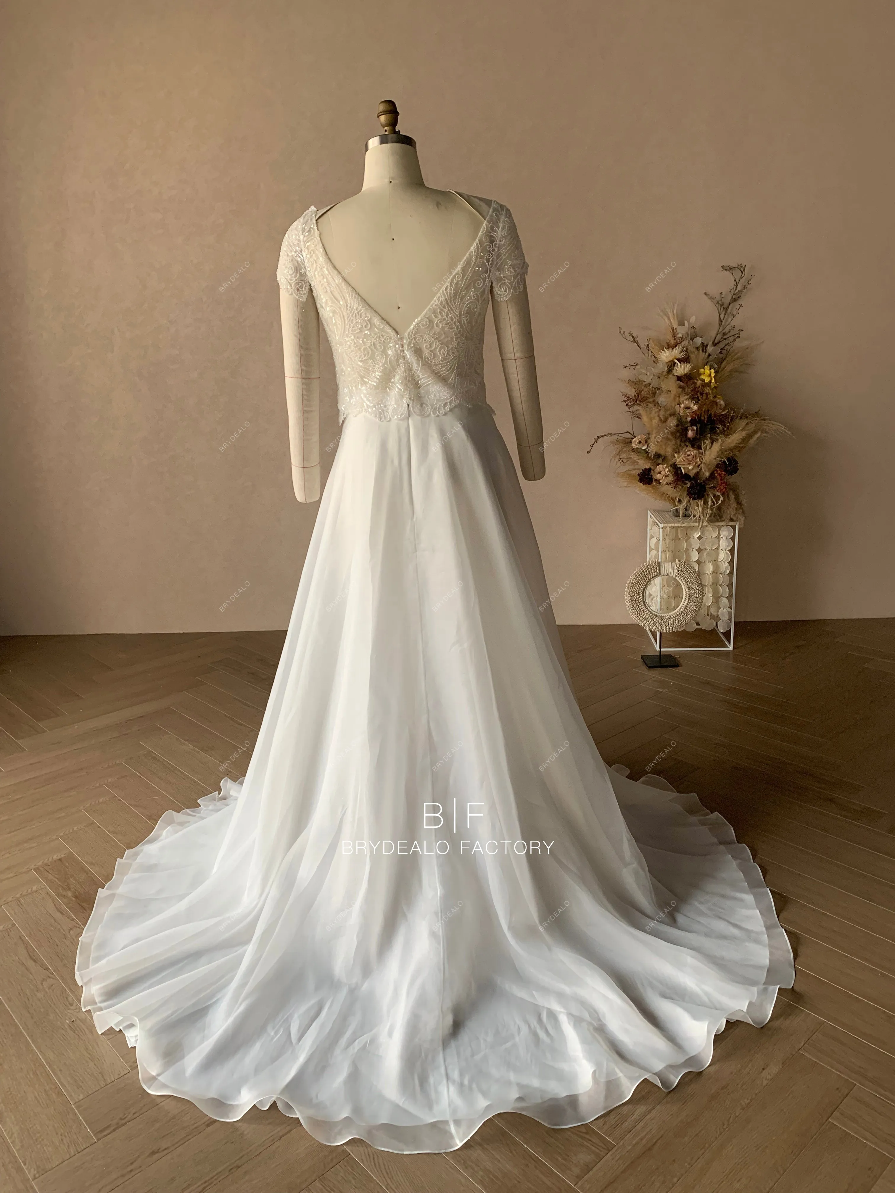 Custom Heavy Beading Lace Bridal Top Organza Skirt