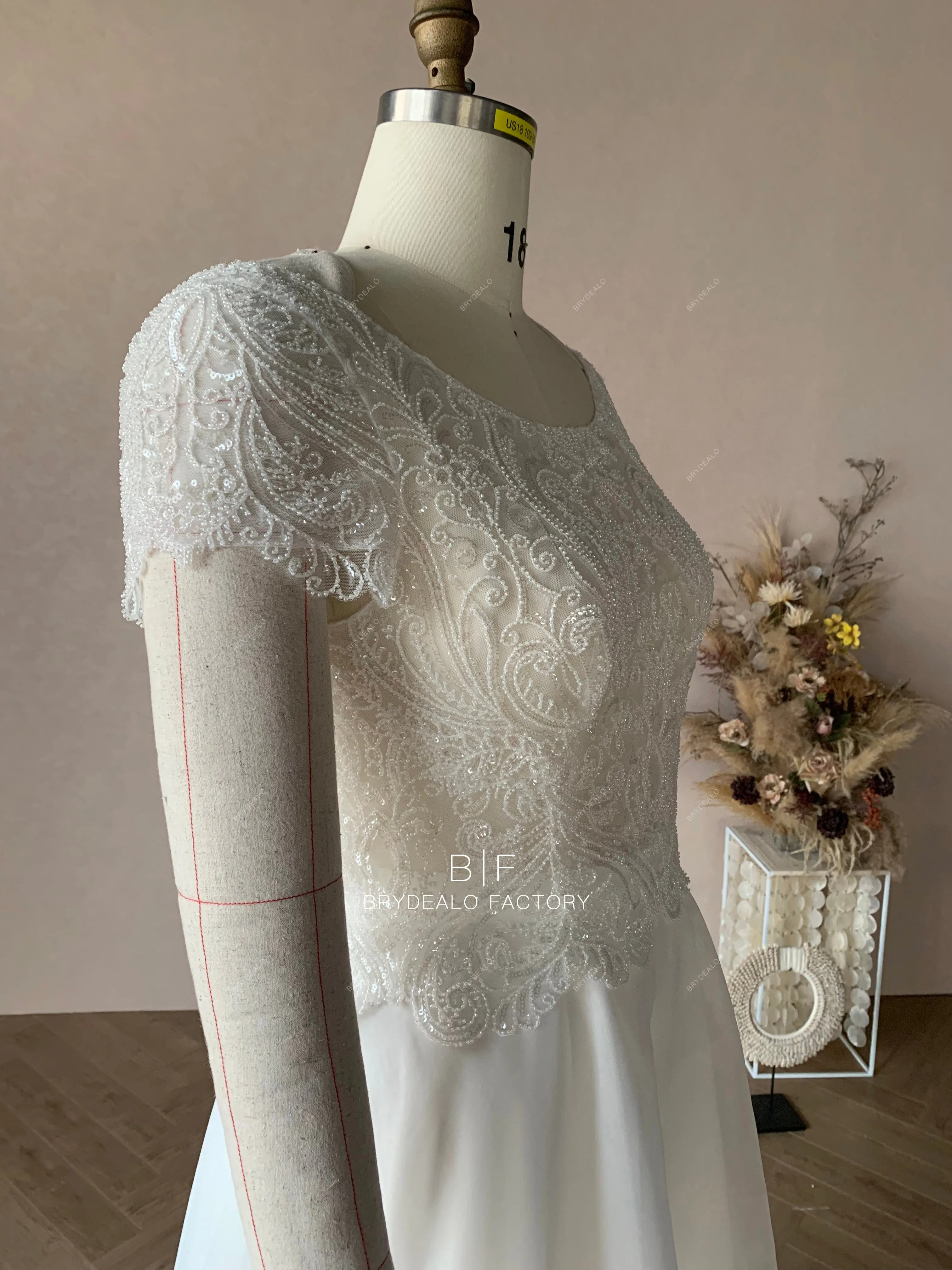 Custom Heavy Beading Lace Bridal Top Organza Skirt