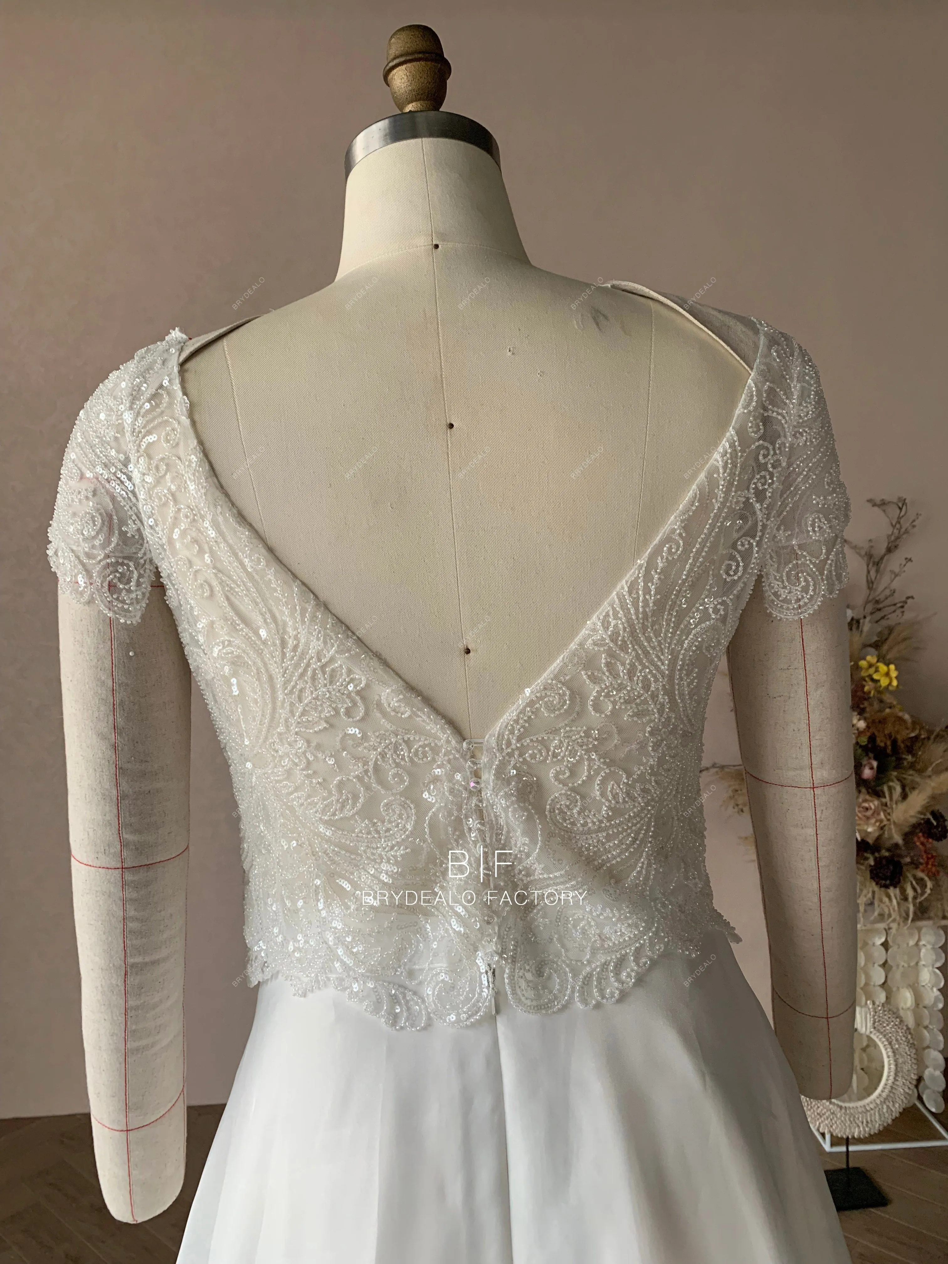 Custom Heavy Beading Lace Bridal Top Organza Skirt