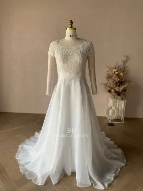 Custom Heavy Beading Lace Bridal Top Organza Skirt