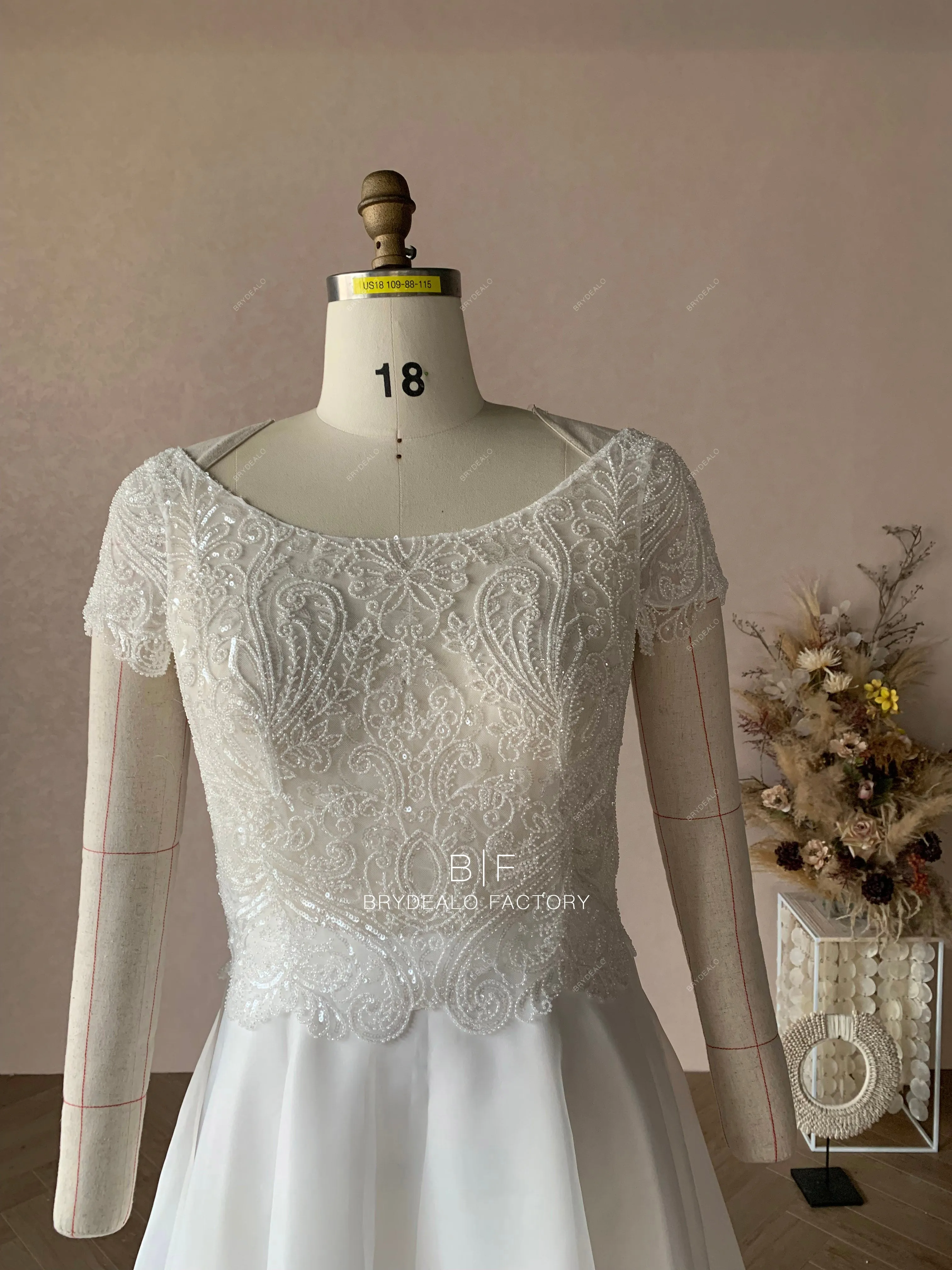 Custom Heavy Beading Lace Bridal Top Organza Skirt