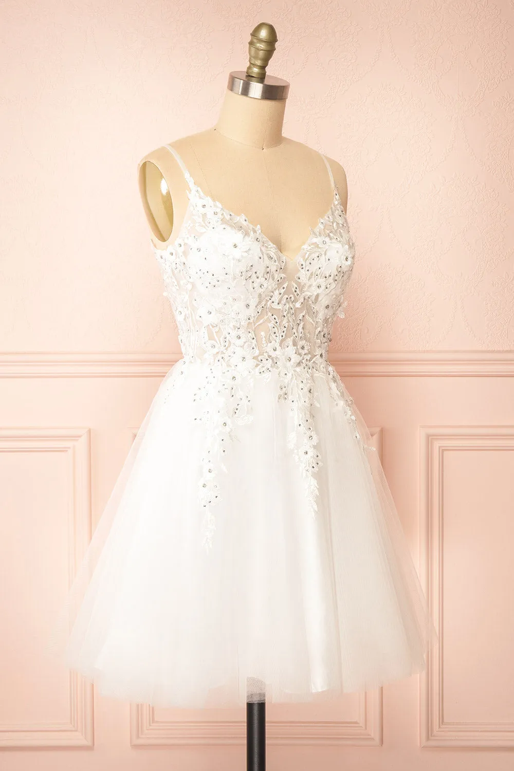 Danna | Short Sparkly White Dress w/ Embroidery