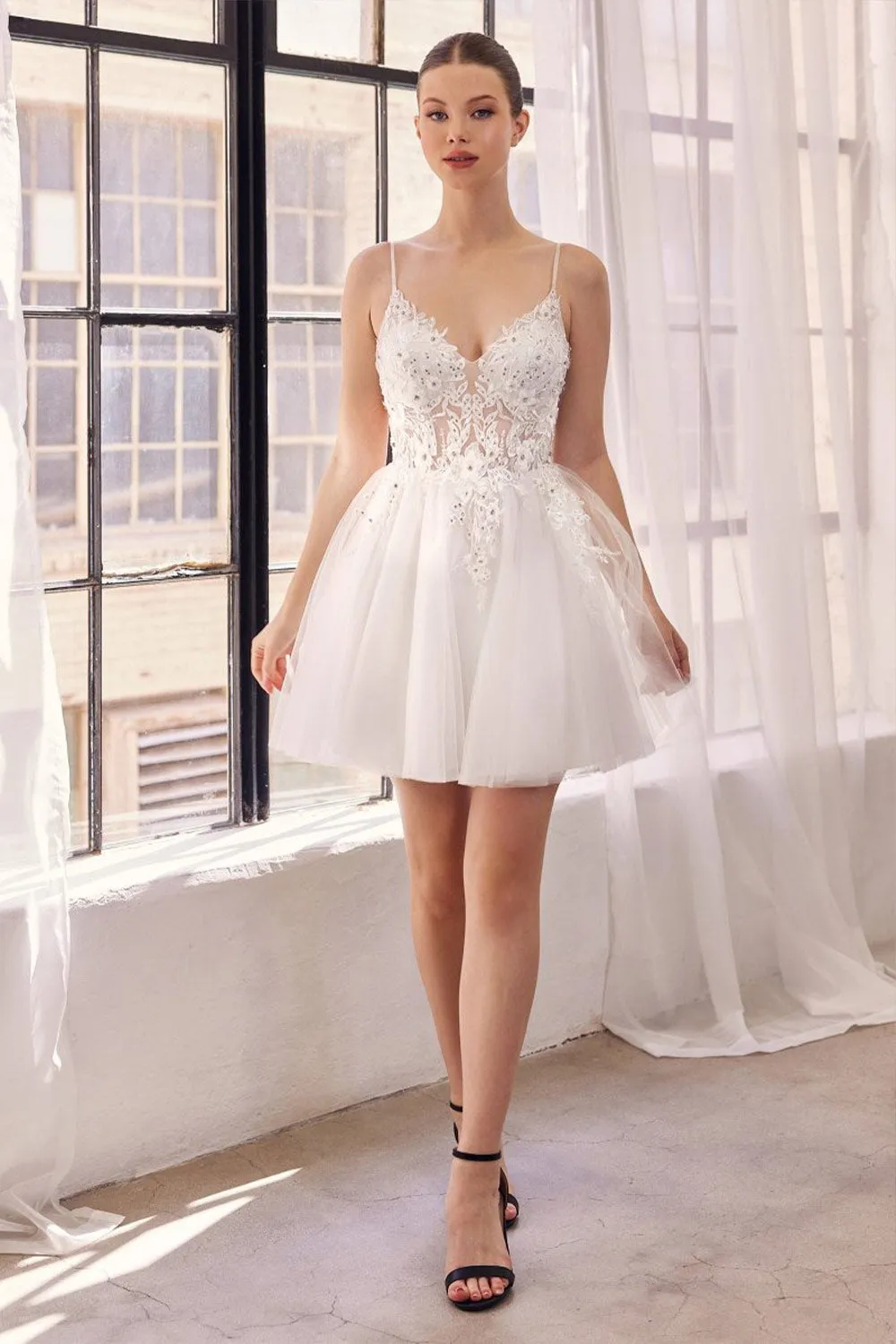 Danna | Short Sparkly White Dress w/ Embroidery