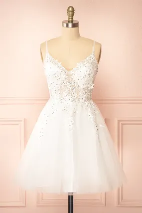 Danna | Short Sparkly White Dress w/ Embroidery