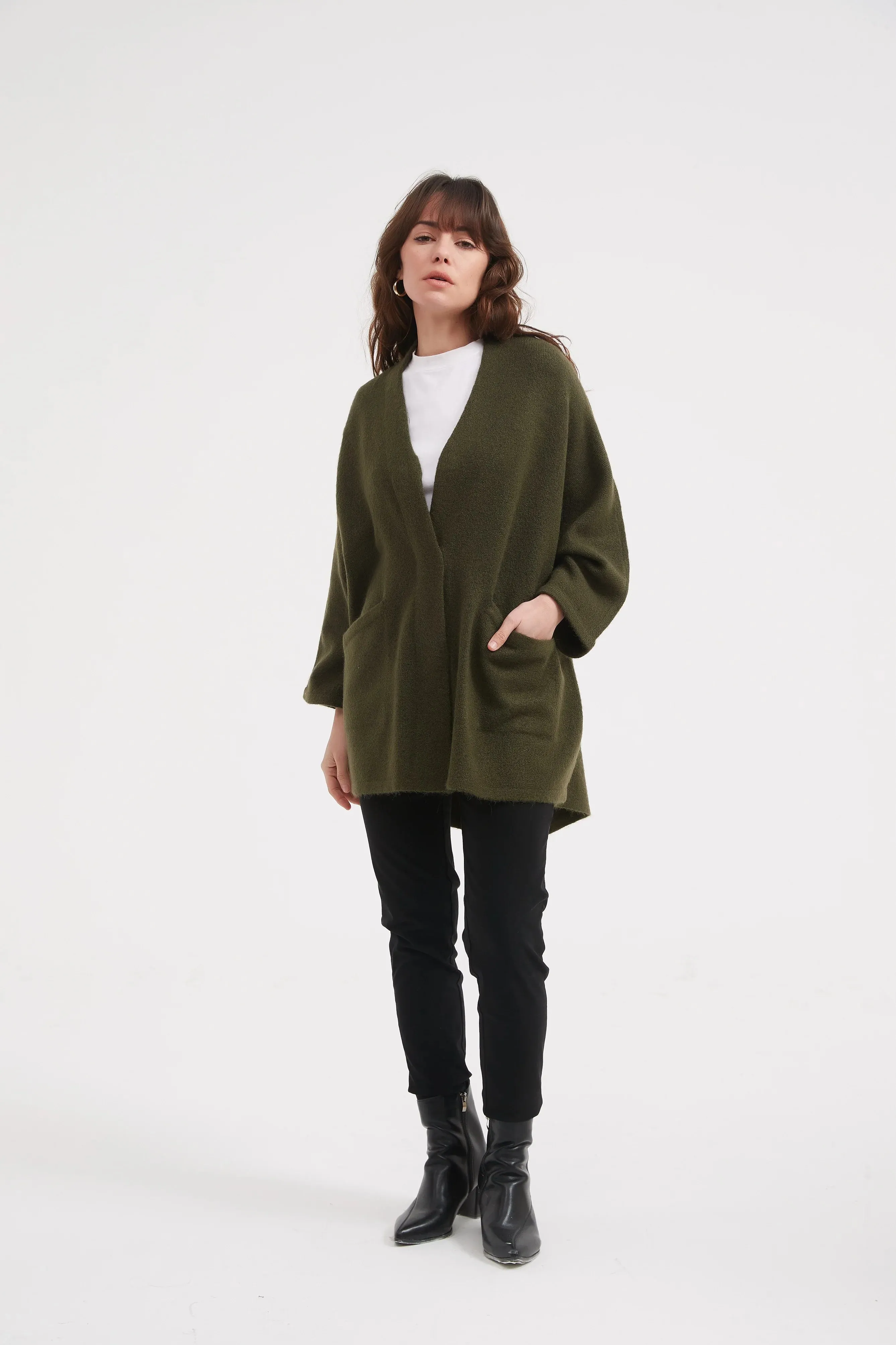 Deep V Magnetic Cardigan | Khaki