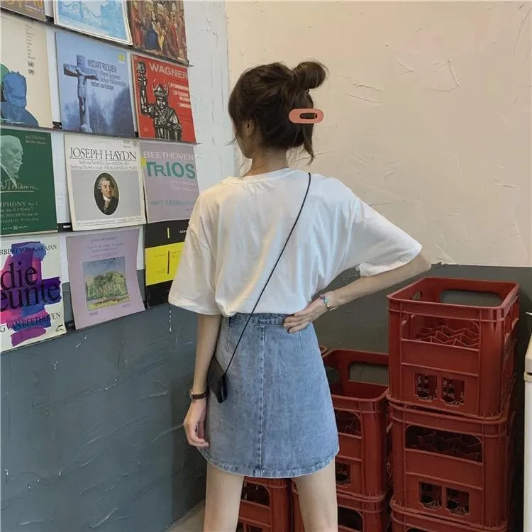 Denim Skirt with Colorful Buttons