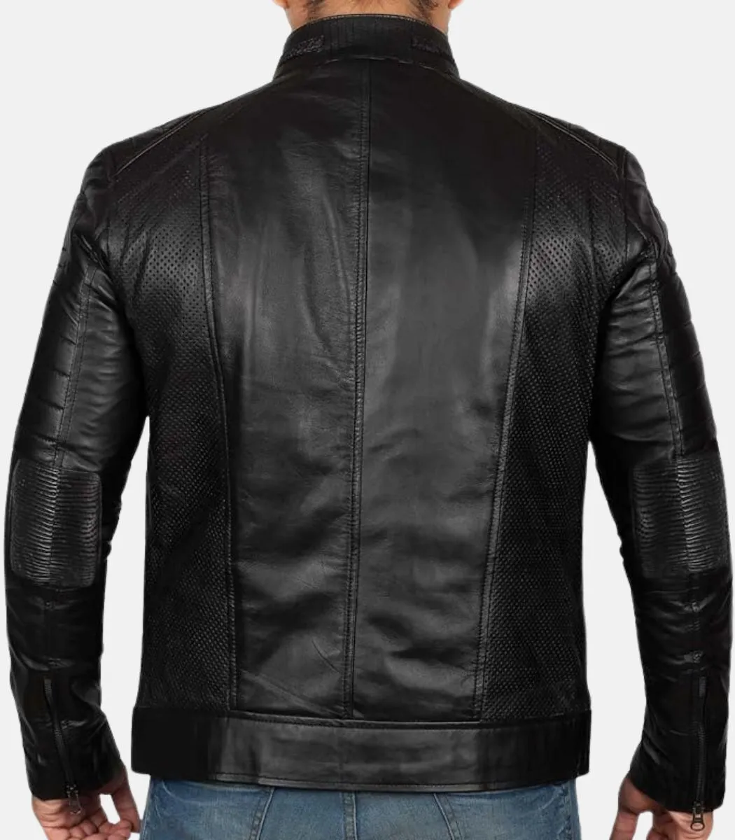 Distressed Leather Jacket with Zipper Closure