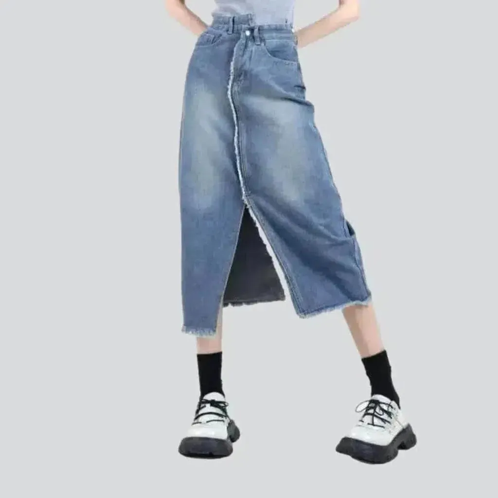 Distressed women's denim skirt