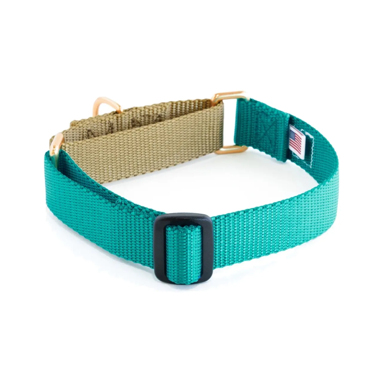 Dog Bone Martingale Collar Teal & Gold