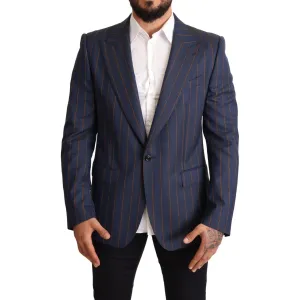 Dolce & Gabbana Elegant Slim Fit Blue Striped Wool Blazer