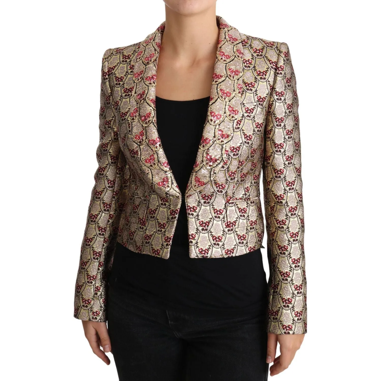 Dolce & Gabbana Glittering Gold Floral Sequined Blazer Jacket