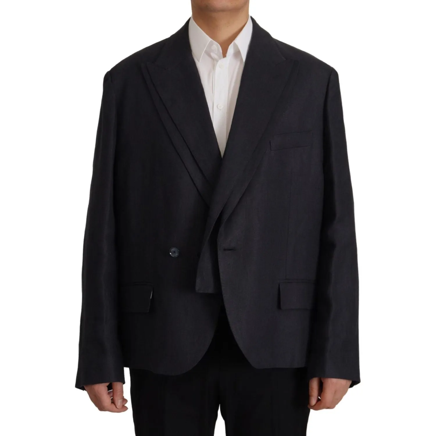 Dolce & Gabbana Sleek Double Breasted Navy Linen Blazer