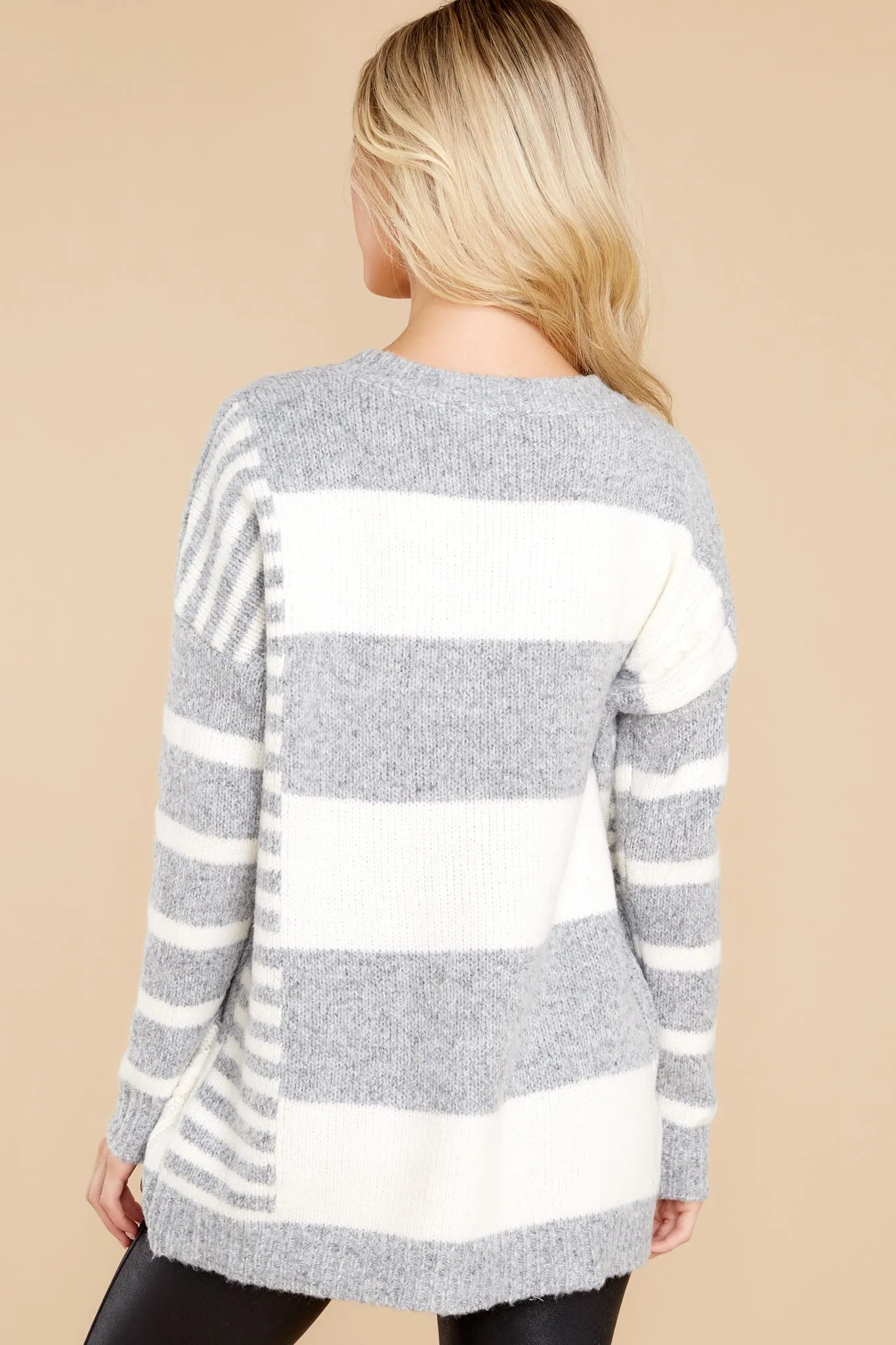 Earn Your Stripes Heather Grey Sweater