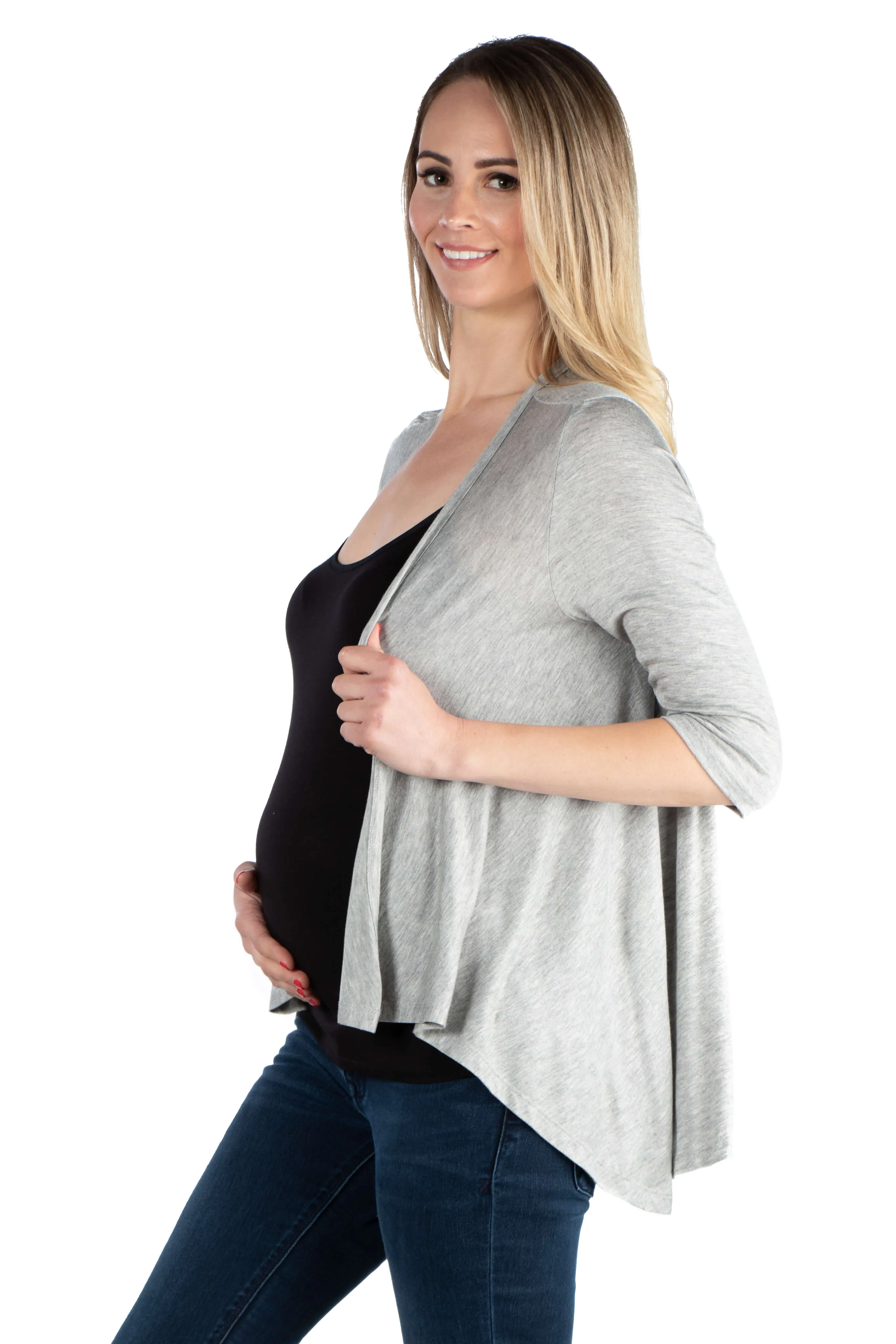 Elbow Length Sleeve Maternity Open Cardigan