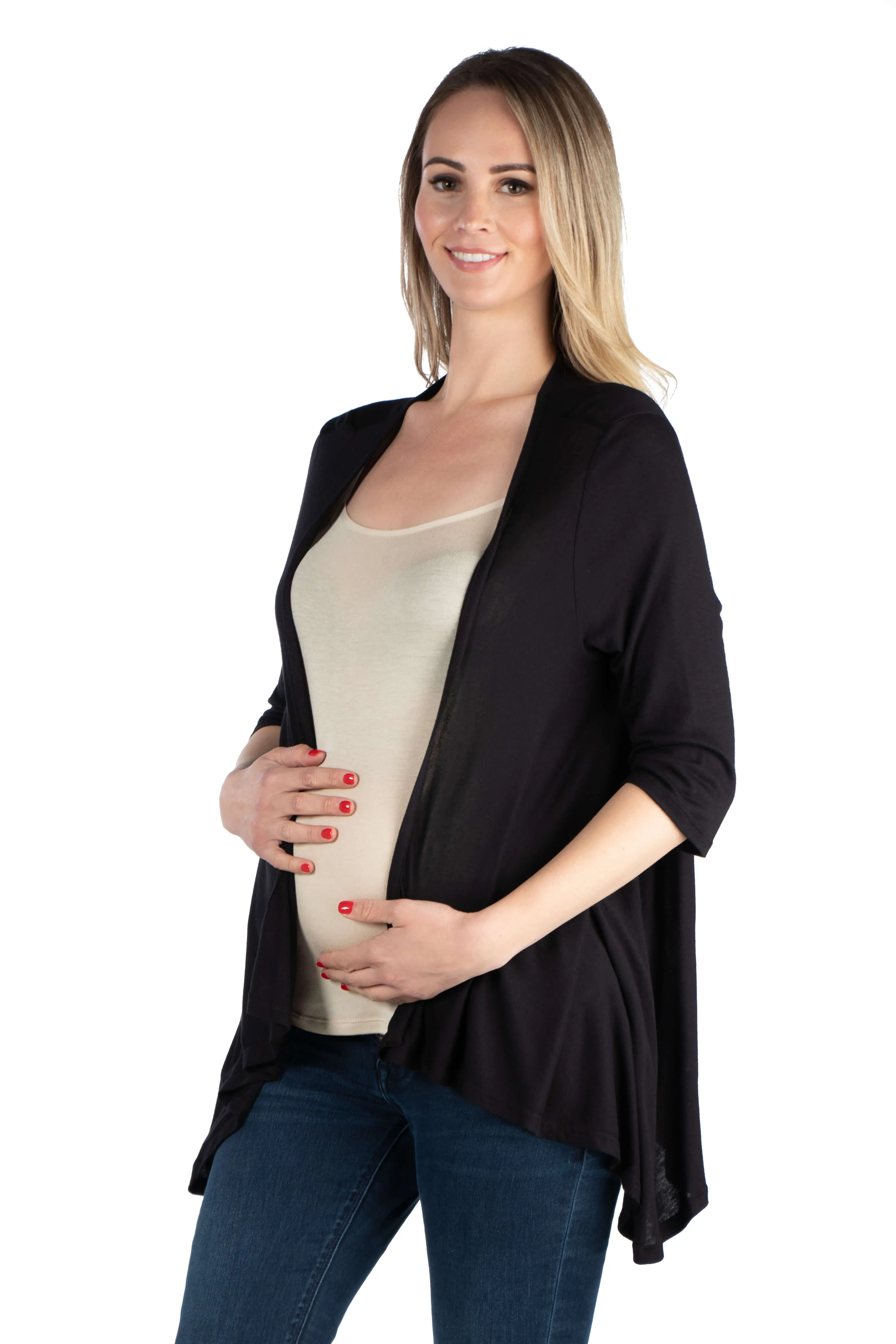 Elbow Length Sleeve Maternity Open Cardigan