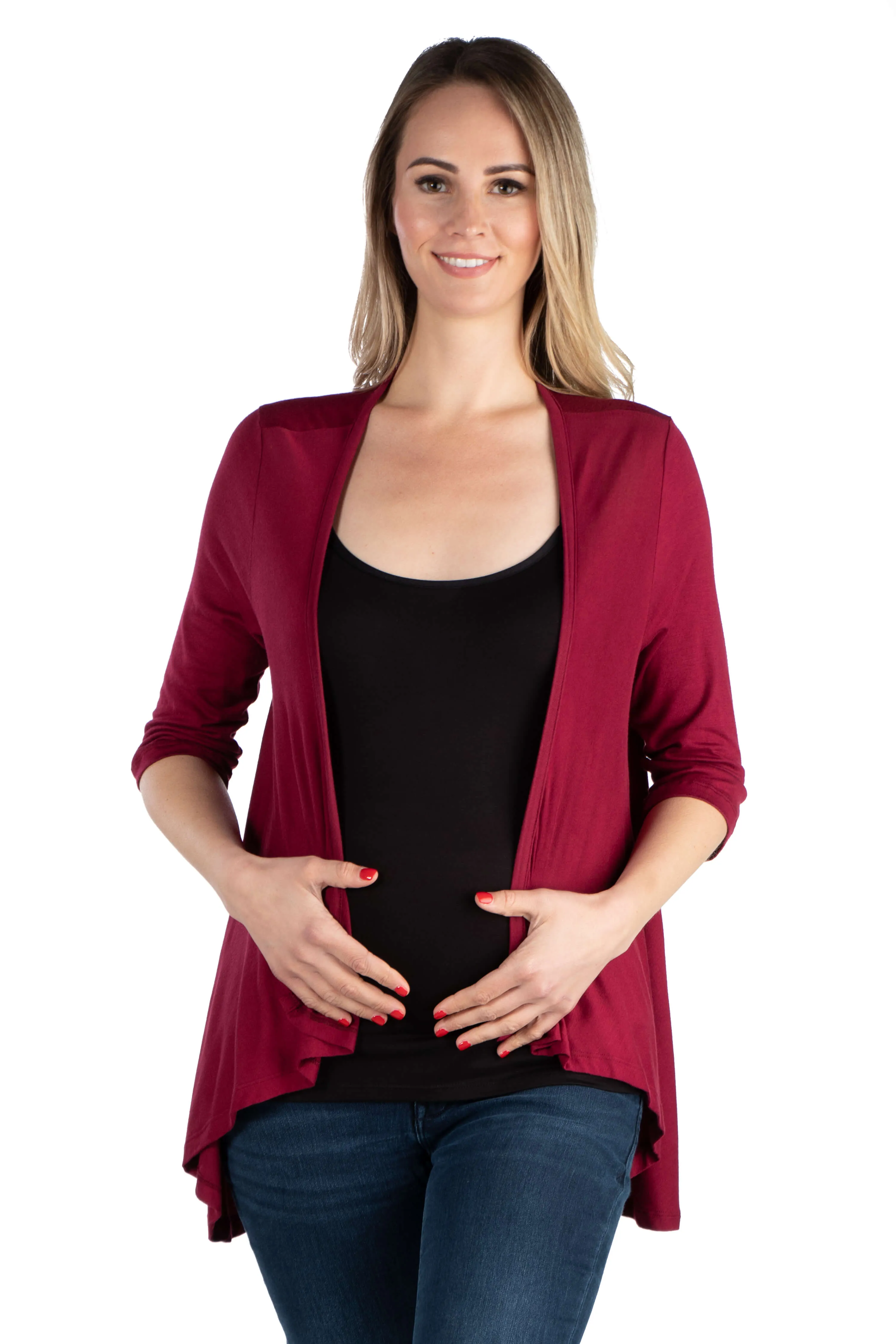 Elbow Length Sleeve Maternity Open Cardigan