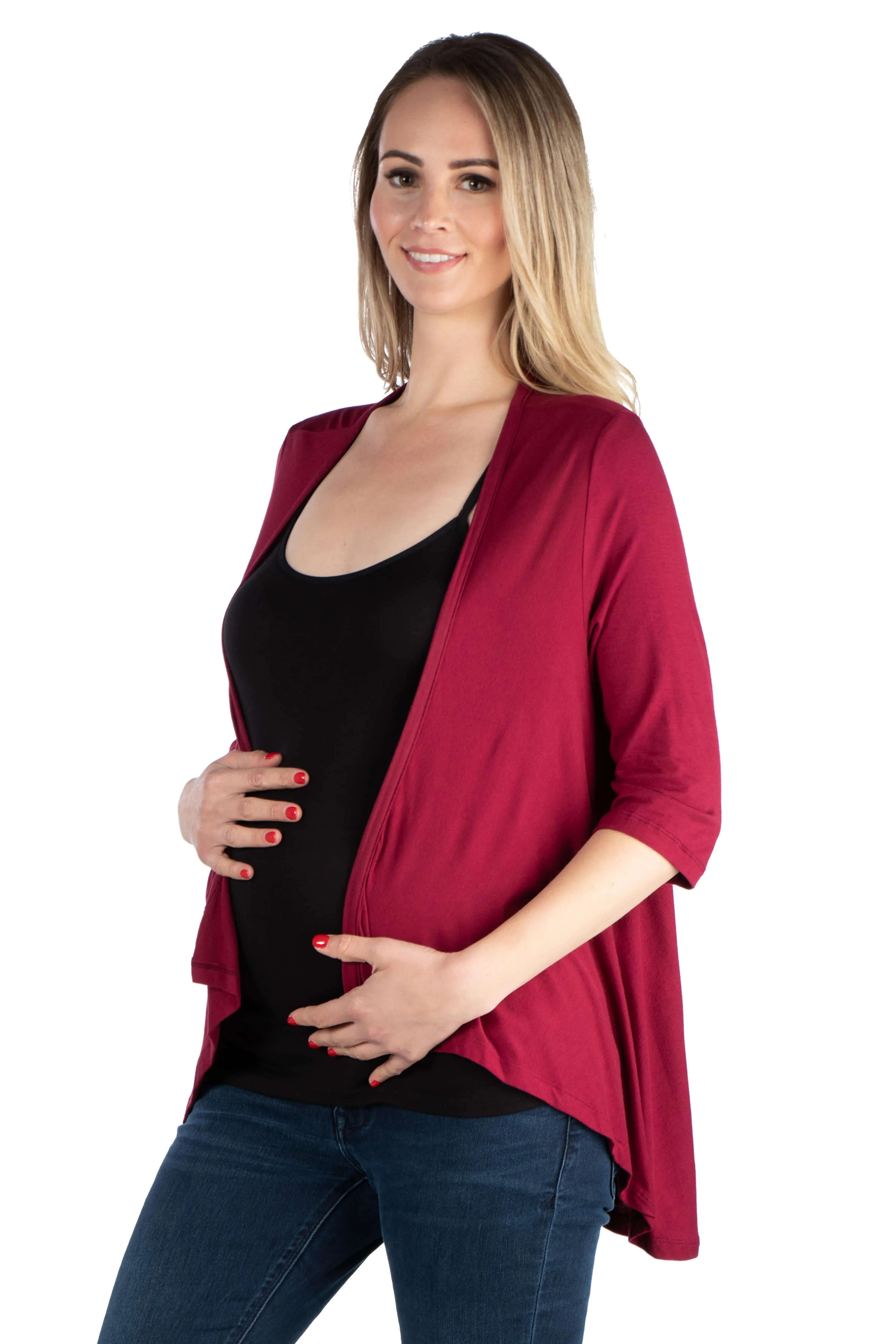 Elbow Length Sleeve Maternity Open Cardigan