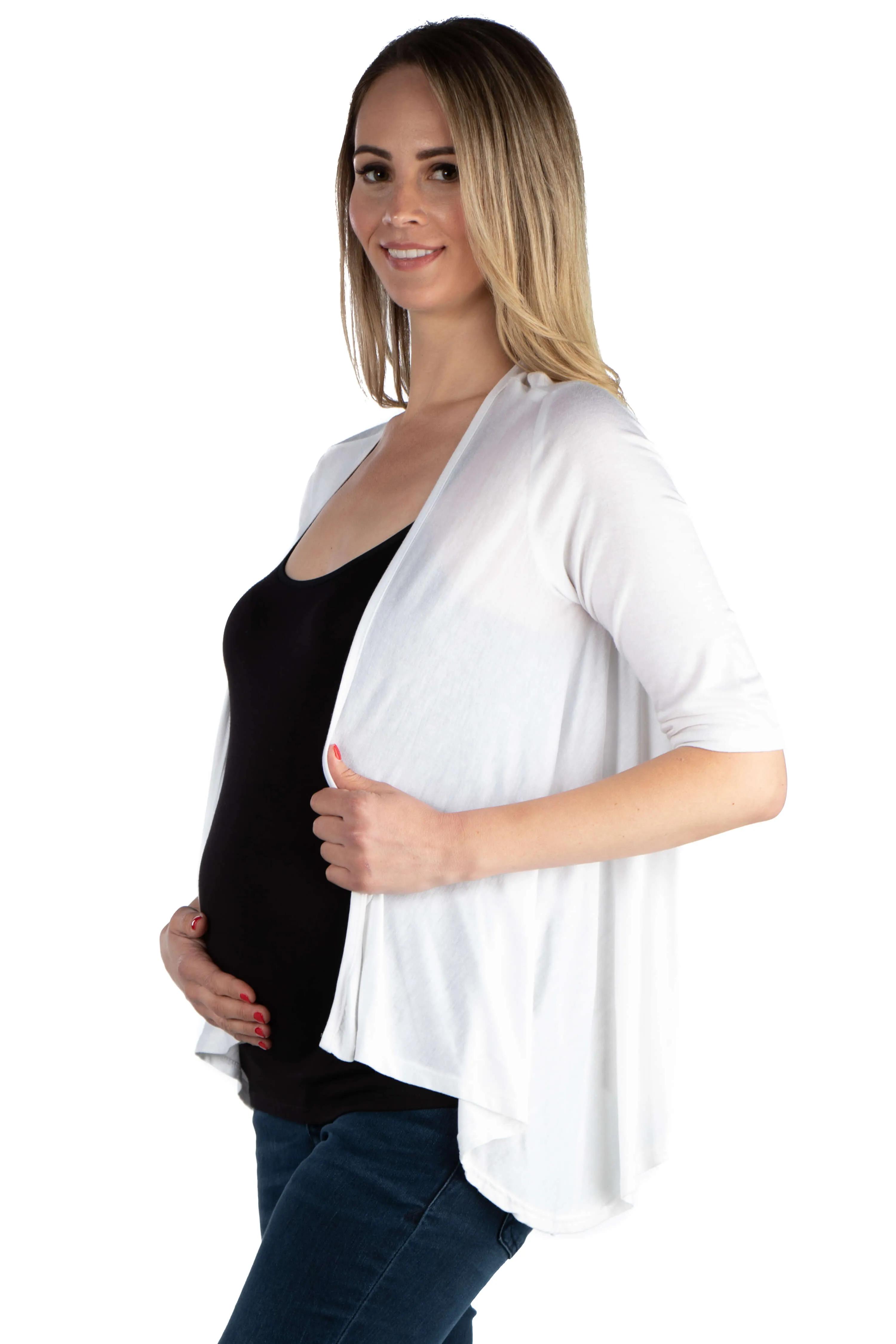 Elbow Length Sleeve Maternity Open Cardigan