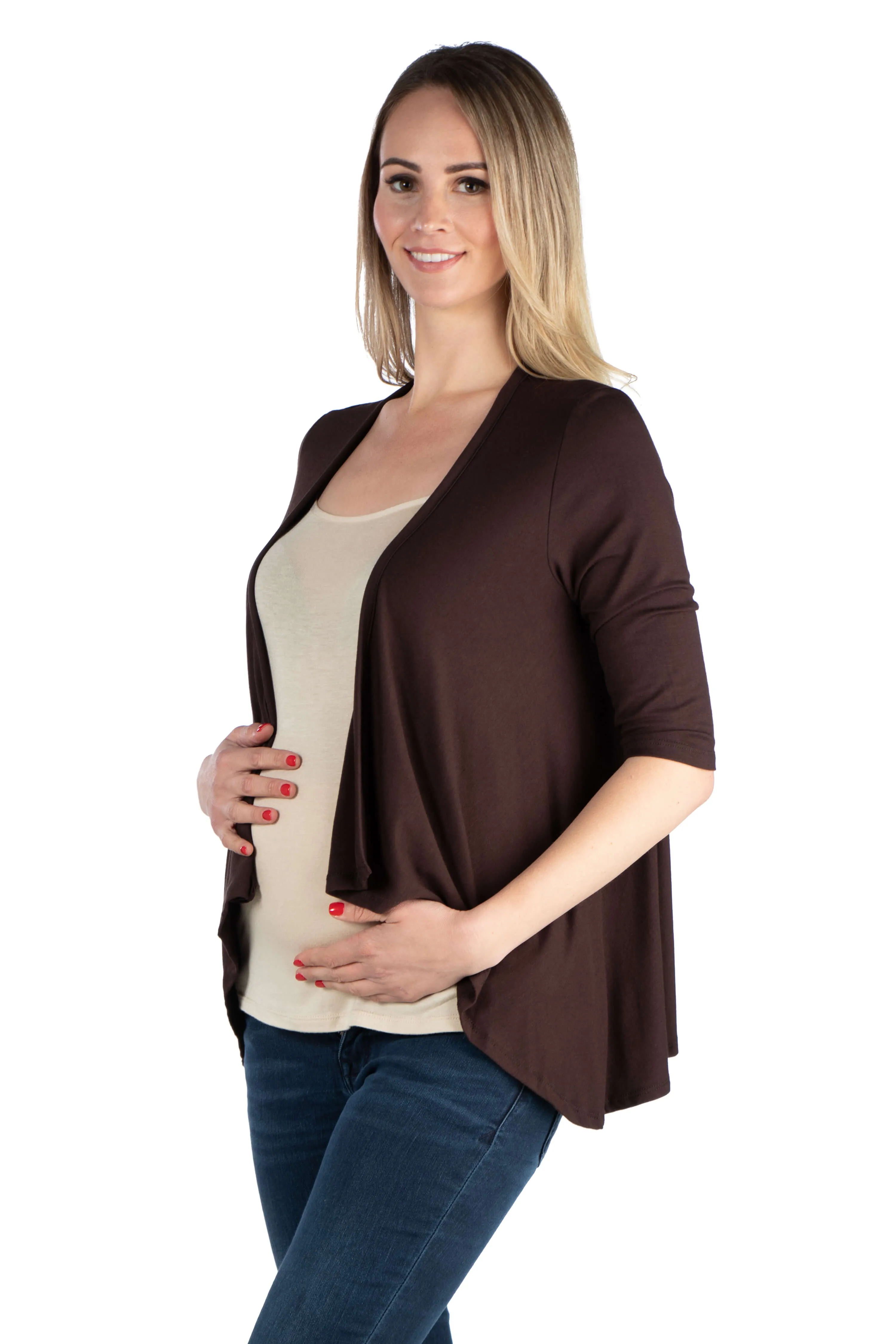 Elbow Length Sleeve Maternity Open Cardigan