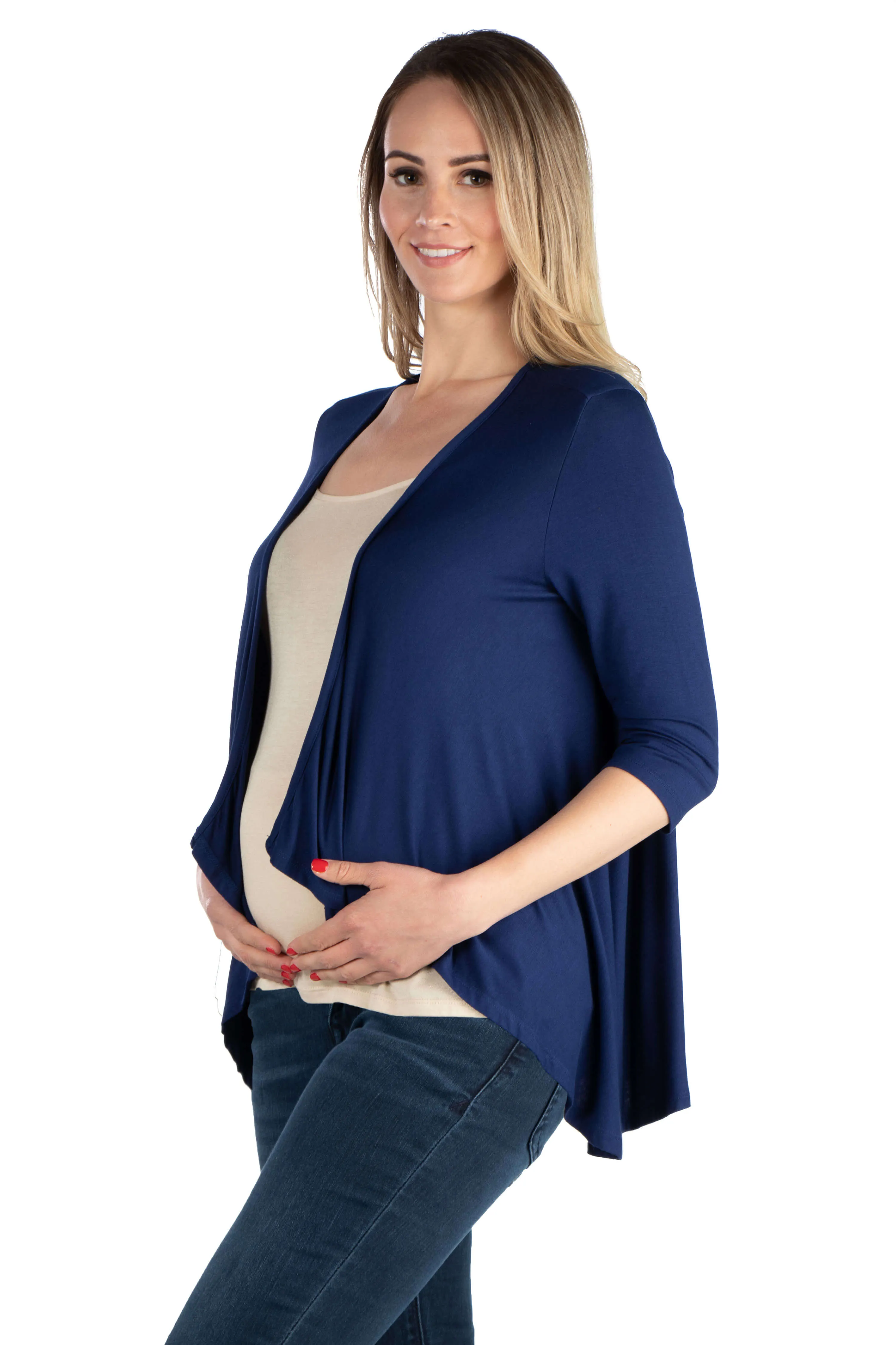 Elbow Length Sleeve Maternity Open Cardigan