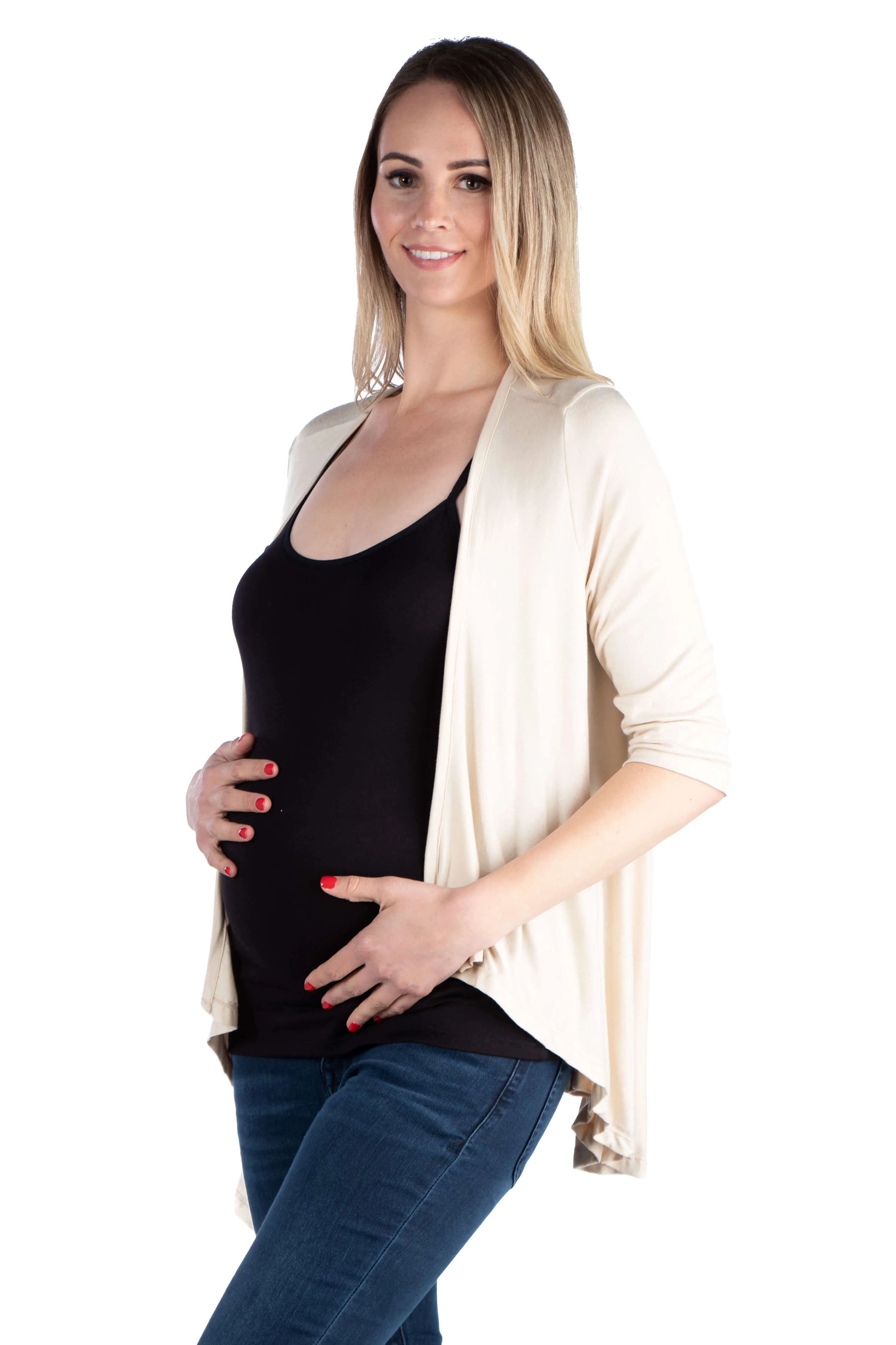 Elbow Length Sleeve Maternity Open Cardigan