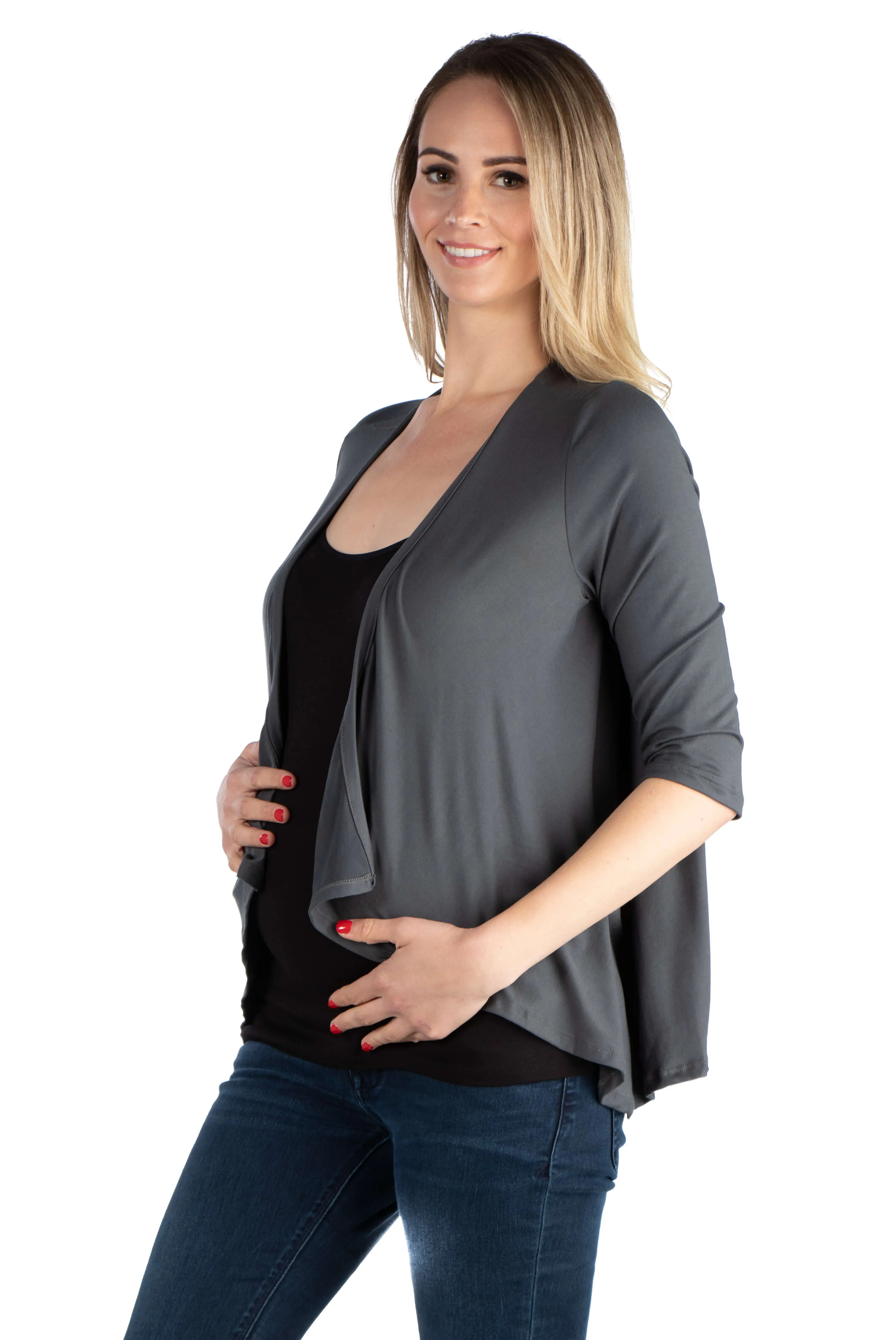 Elbow Length Sleeve Maternity Open Cardigan