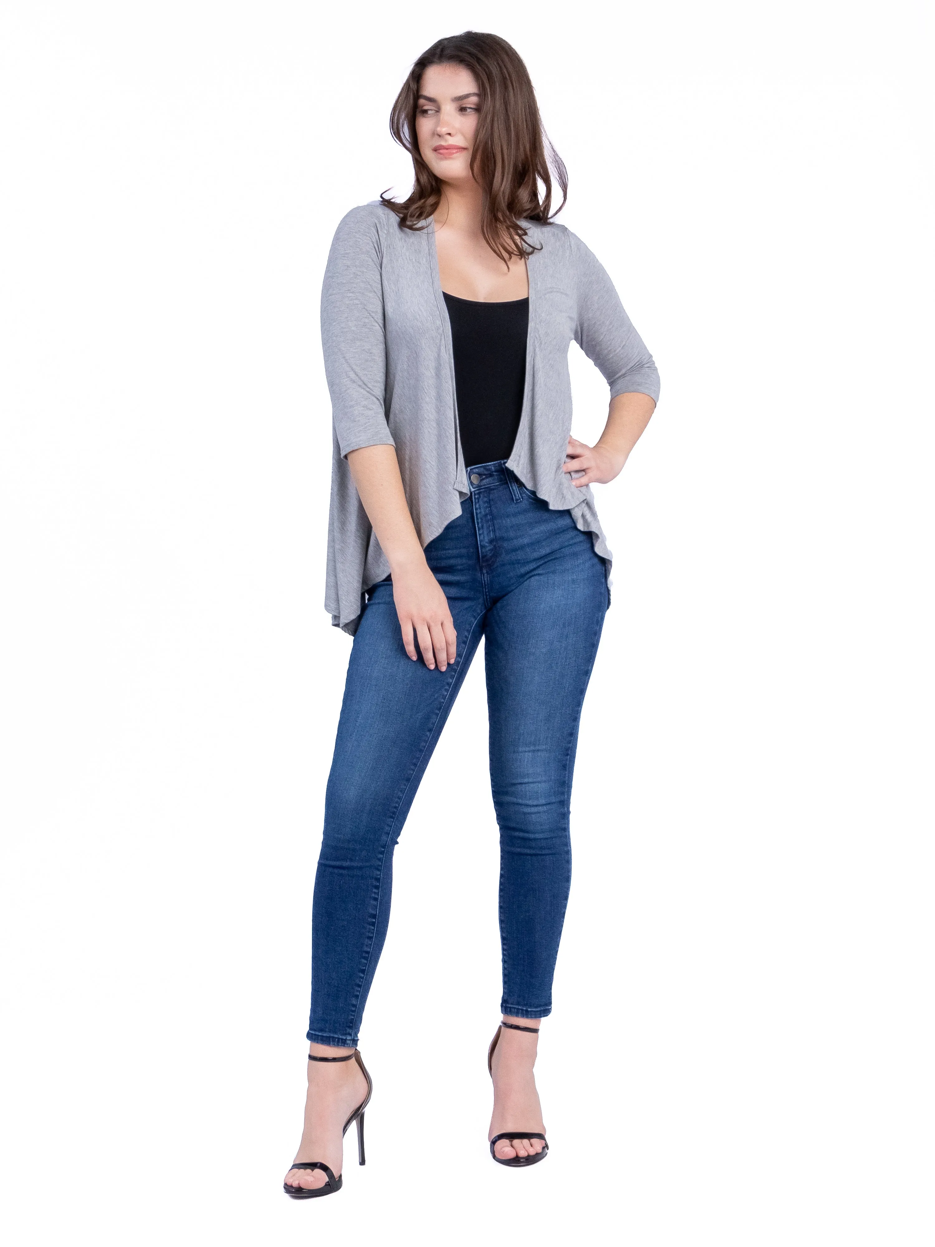 Elbow Length Sleeve Open Cardigan