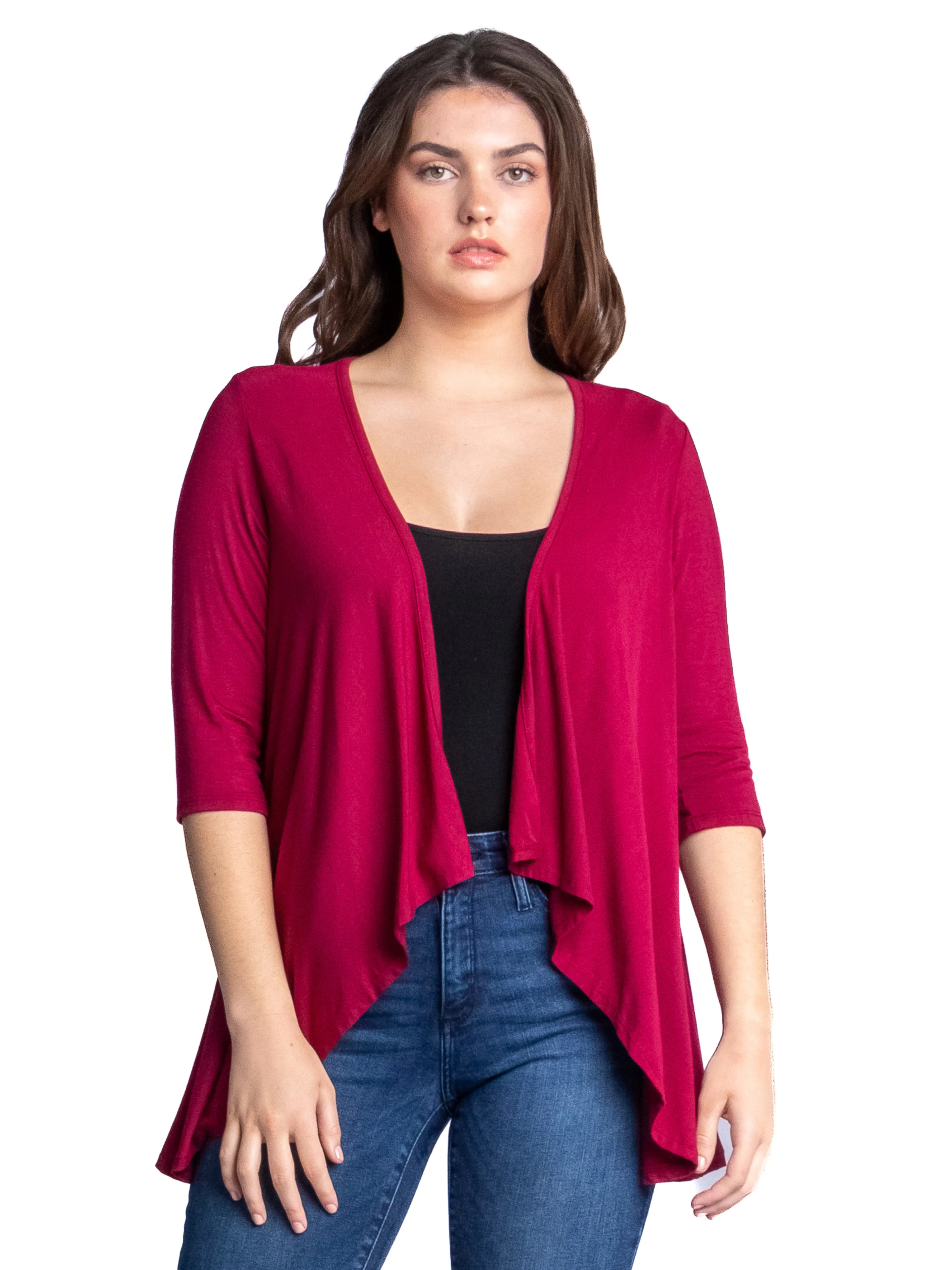 Elbow Length Sleeve Open Cardigan