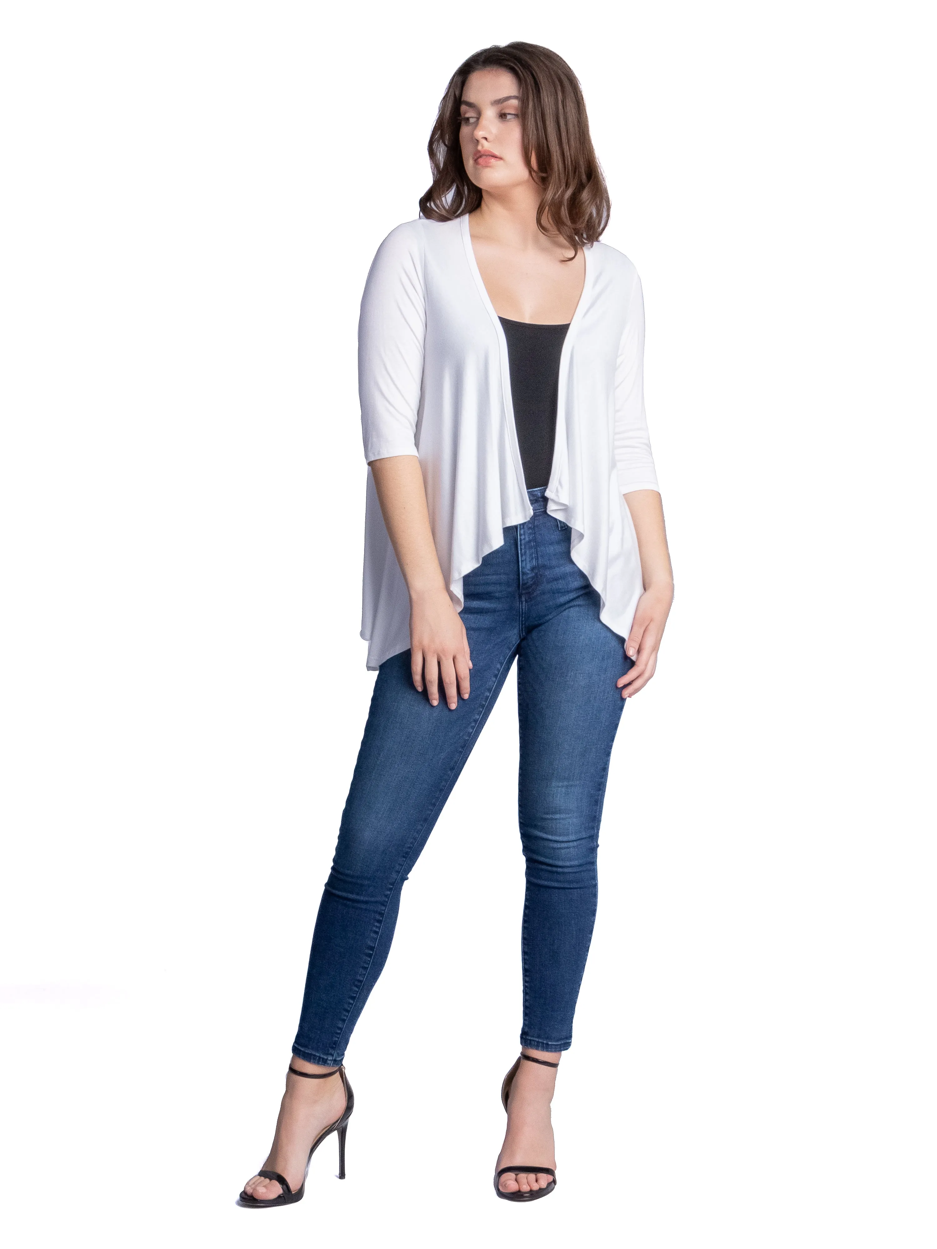 Elbow Length Sleeve Open Cardigan