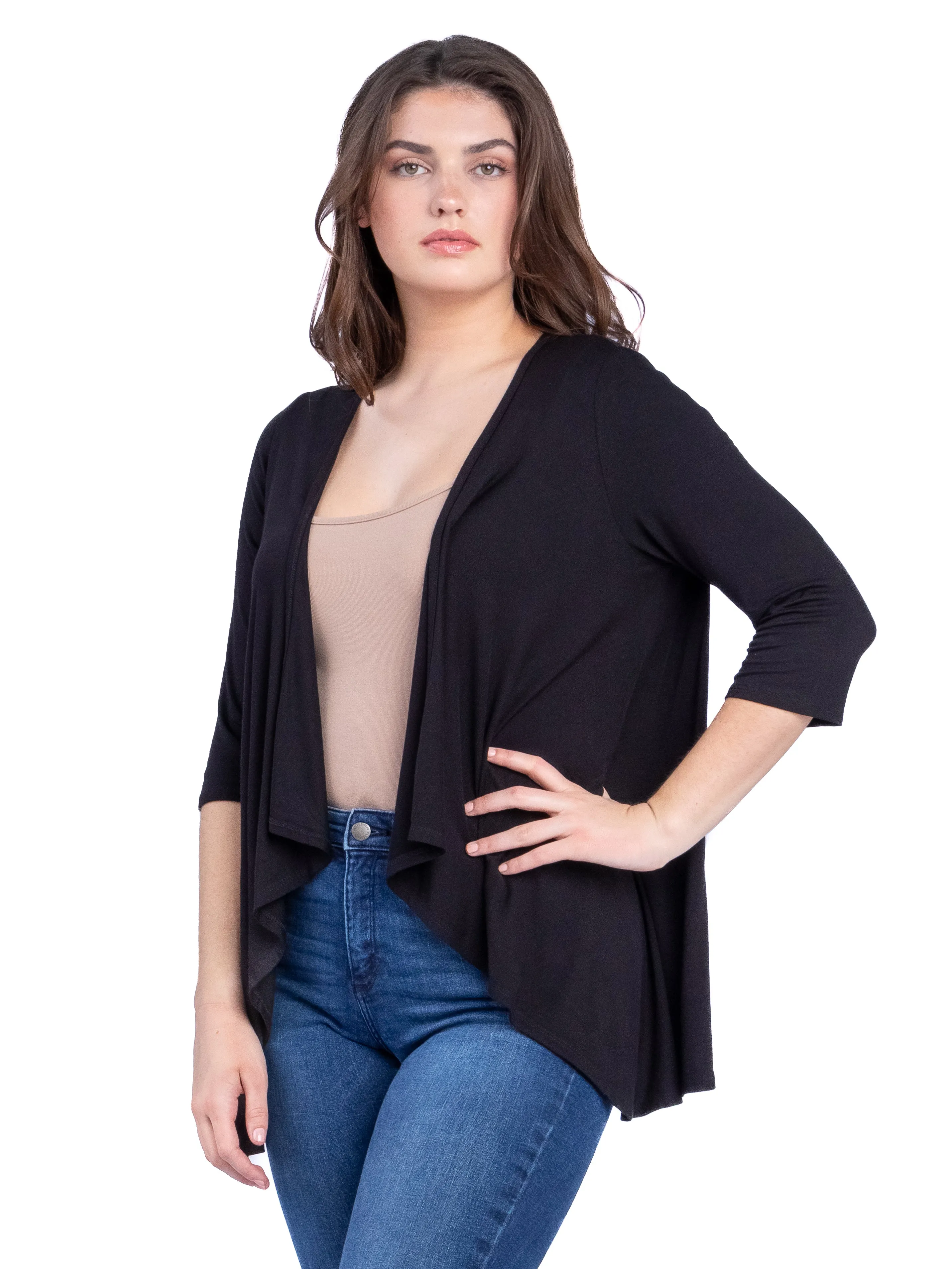 Elbow Length Sleeve Open Cardigan