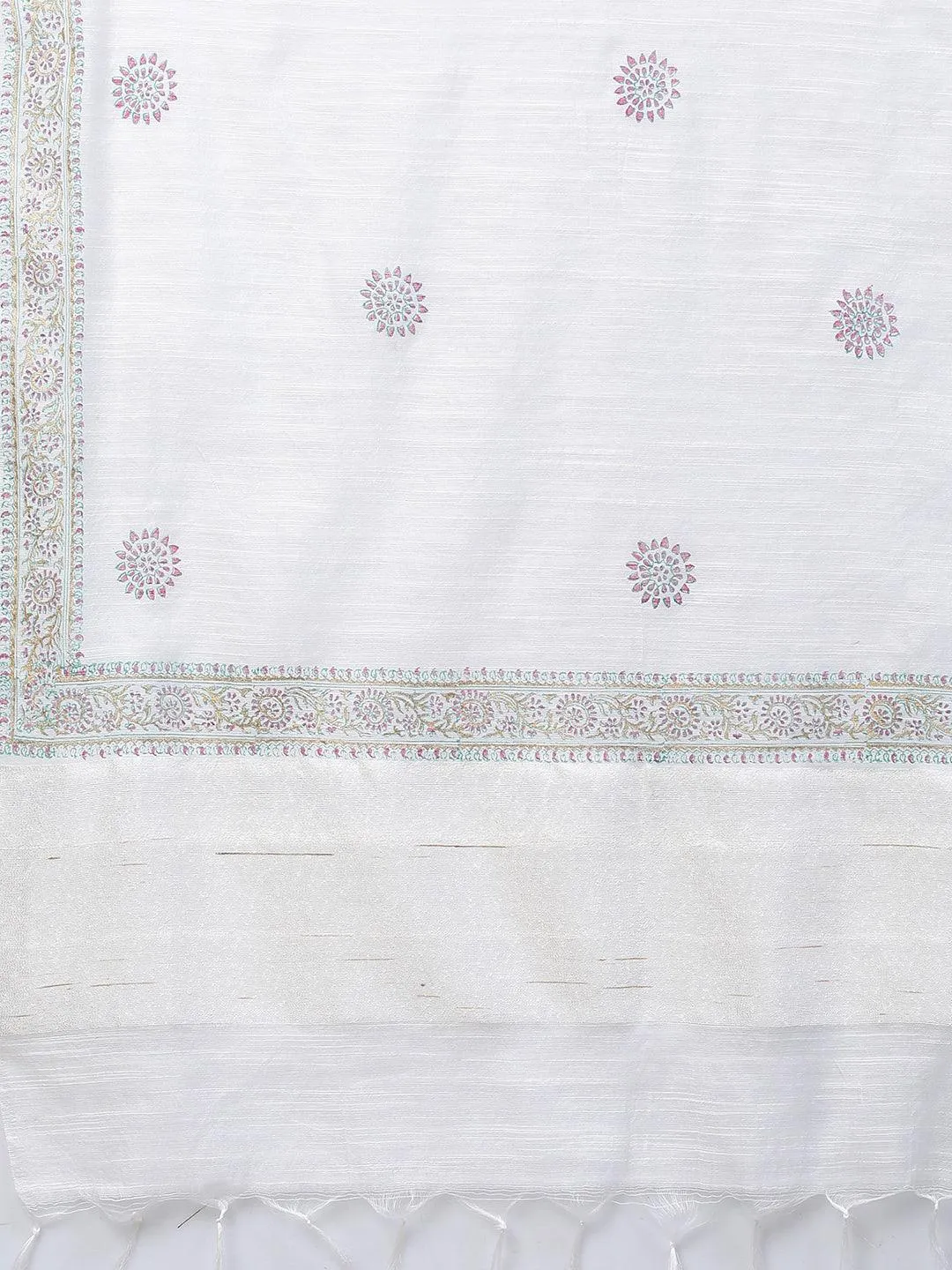 Ethnic Embroidered A-Line Flared Kurta with Pants and Dupatta - White