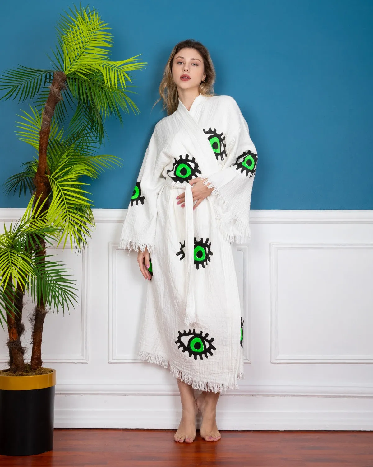 Evil Eye Green Kimono Robe