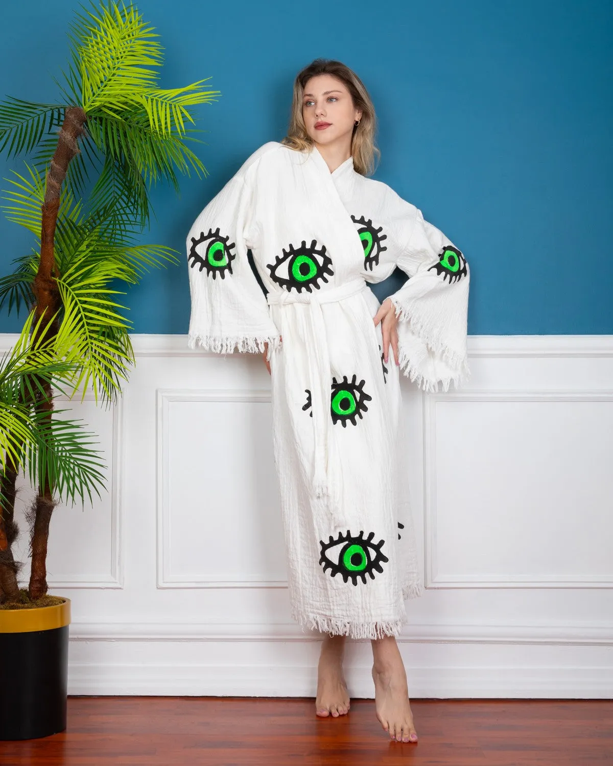 Evil Eye Green Kimono Robe