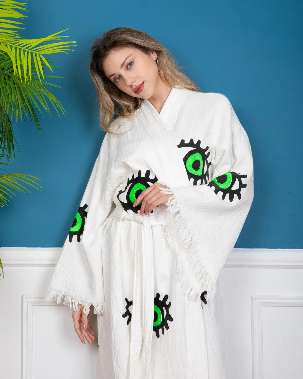 Evil Eye Green Kimono Robe