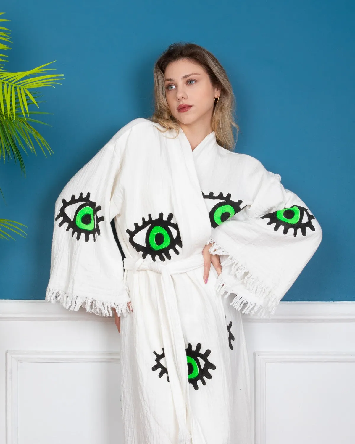 Evil Eye Green Kimono Robe