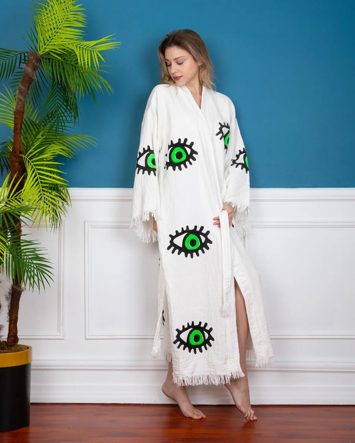 Evil Eye Green Kimono Robe