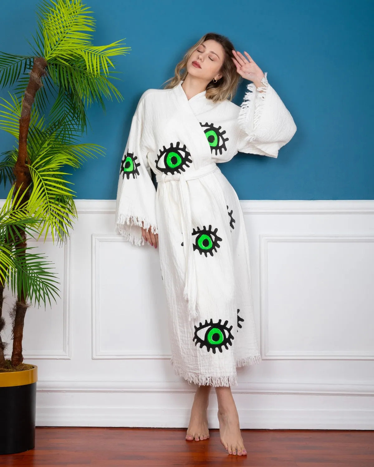 Evil Eye Green Kimono Robe