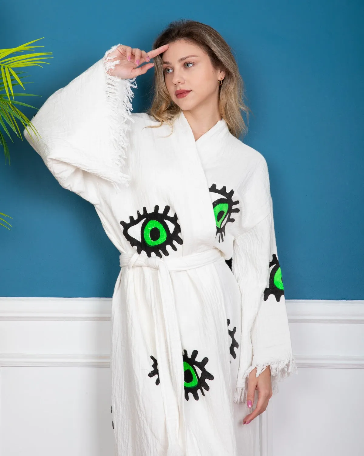 Evil Eye Green Kimono Robe