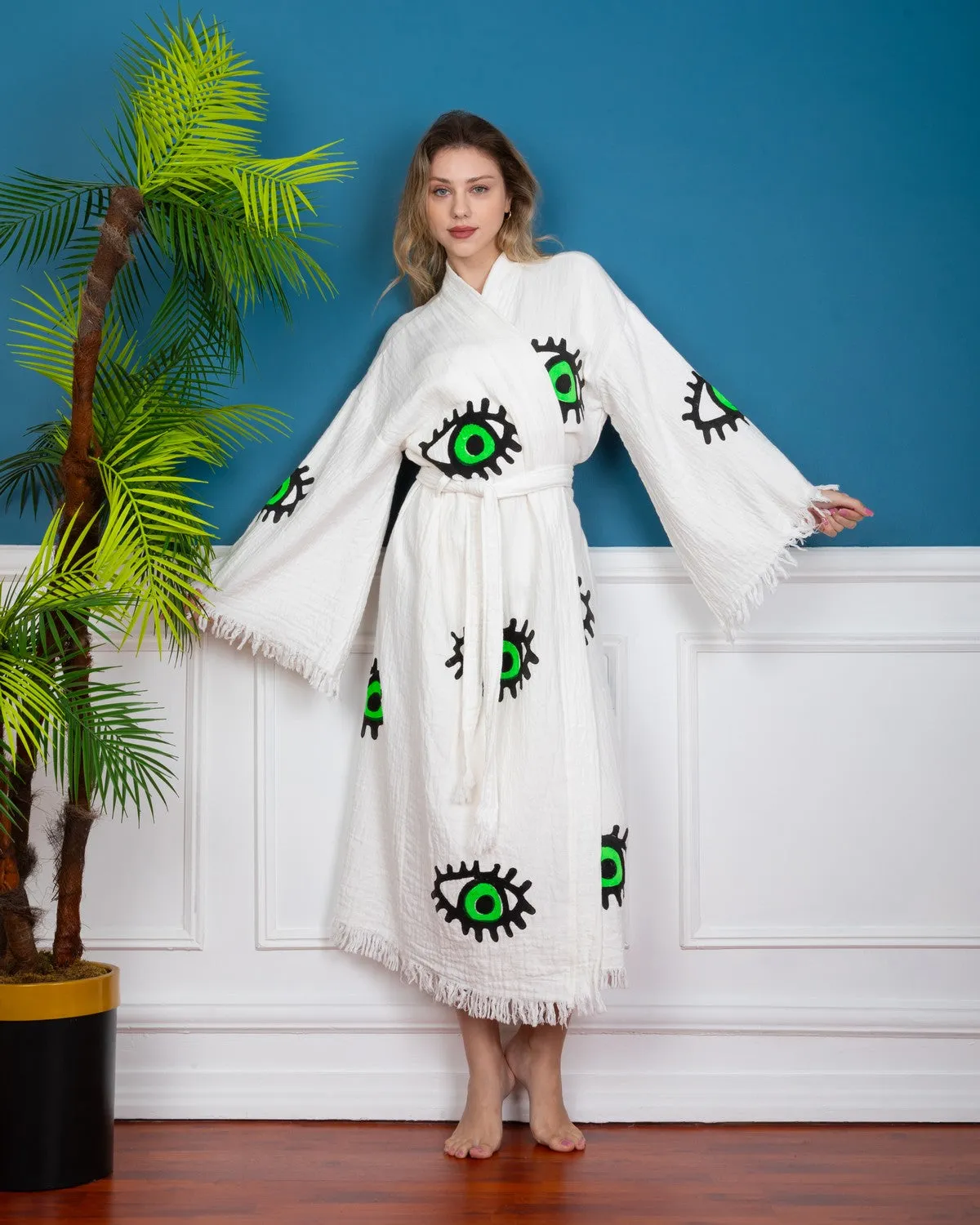 Evil Eye Green Kimono Robe