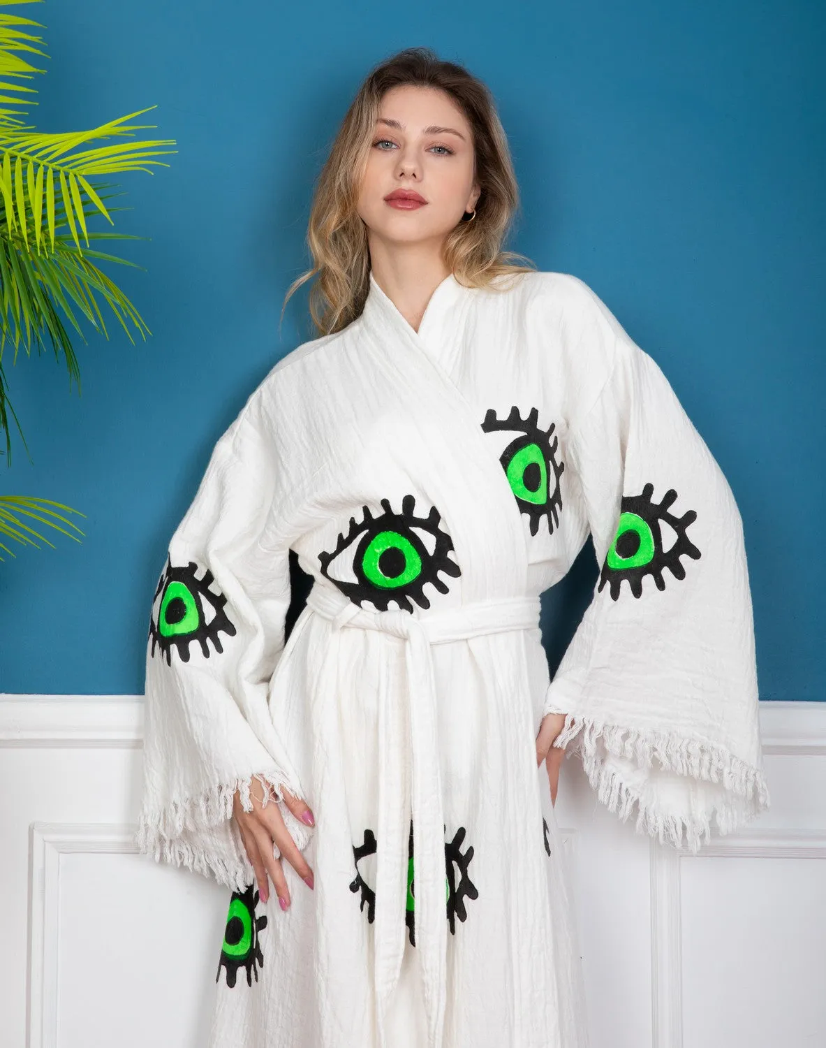 Evil Eye Green Kimono Robe